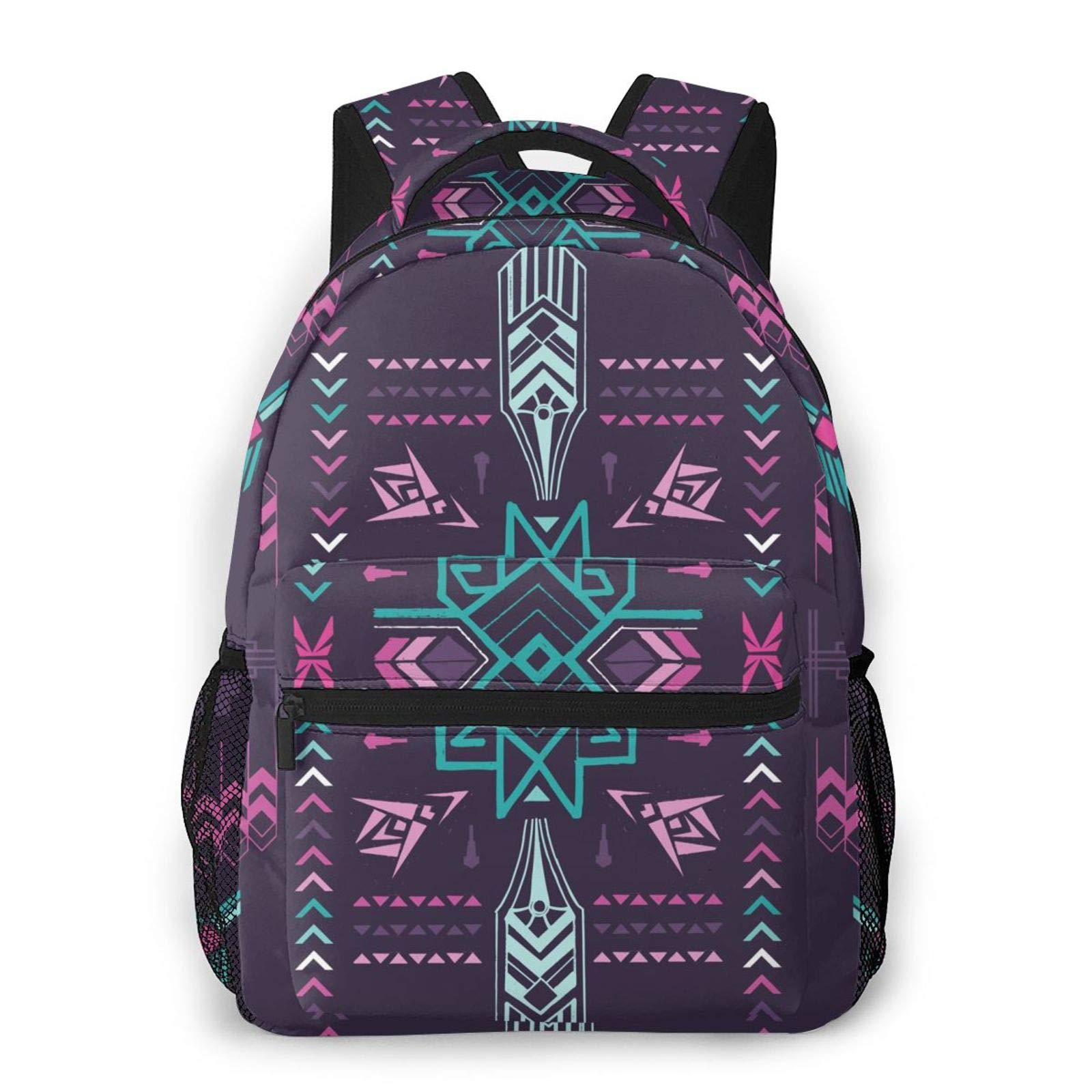 Wozukia Aztec Tribal Print Backpack - Vintage Geometric Design Casual Daypack for Camping, Hiking, Travel & School - 11.5 X 8 X 16 Inch Purple Colorful Bookbag | Perfect for Outdoor Adventures & College Campus Life