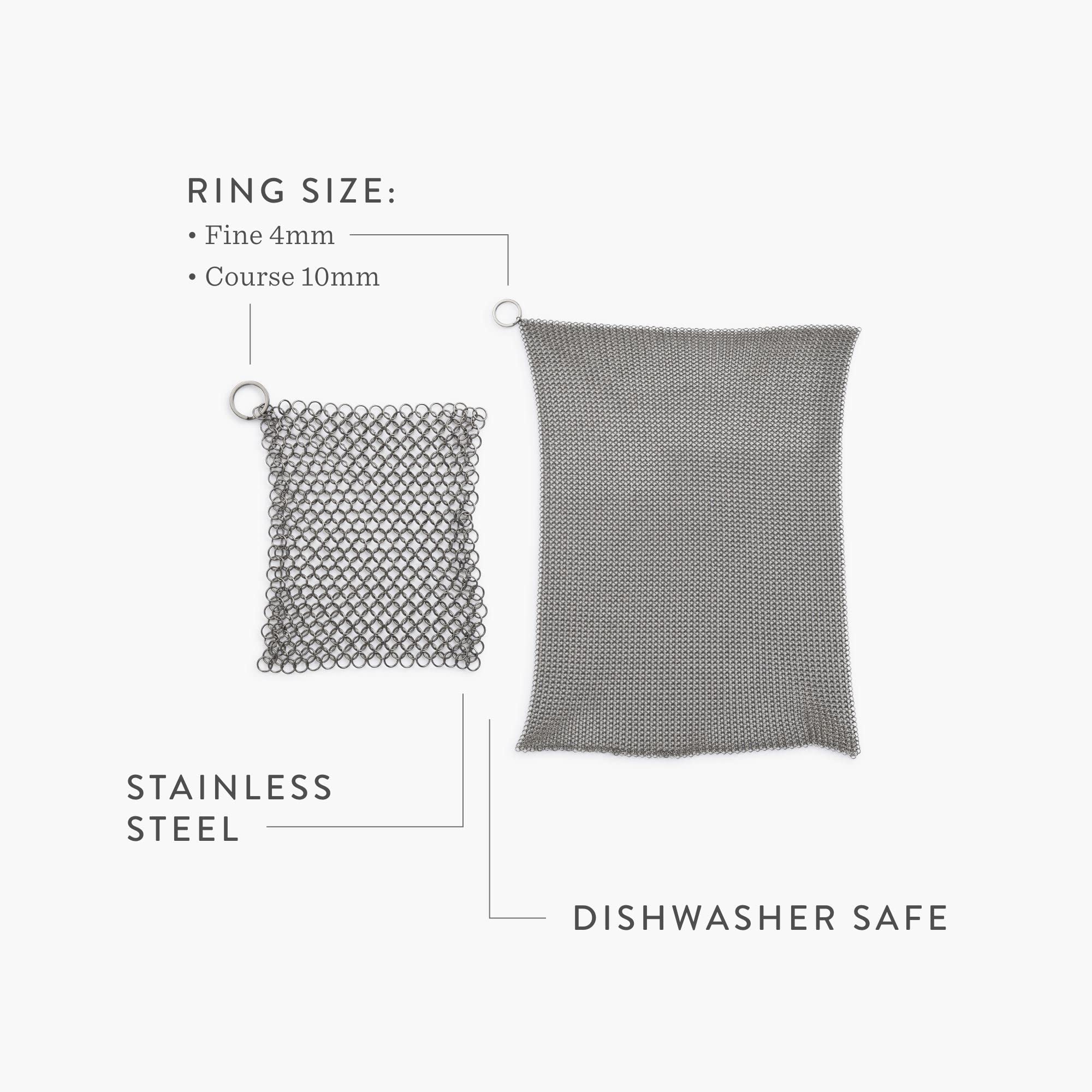 Premium Stainless Steel Cleaning Mesh Scrubber for Cast Iron Pans - Heavy Duty Grill Brush & Skillet Cleaner - Rust-Free Chainmail Scrubber for Kitchen, Camping & Outdoor Cooking Accessories