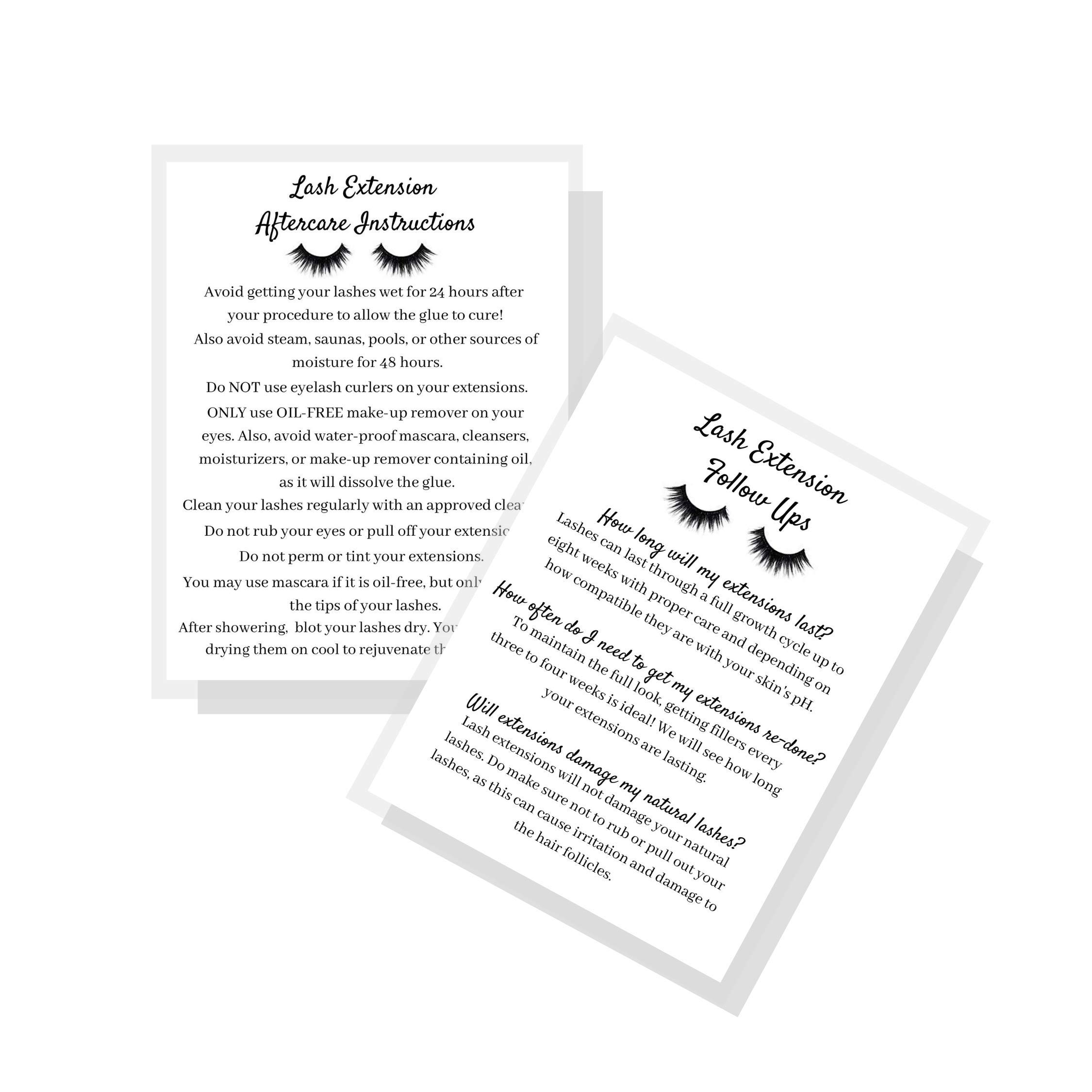 Professional Lash Extension Aftercare Instruction Cards for Clients - 4.25