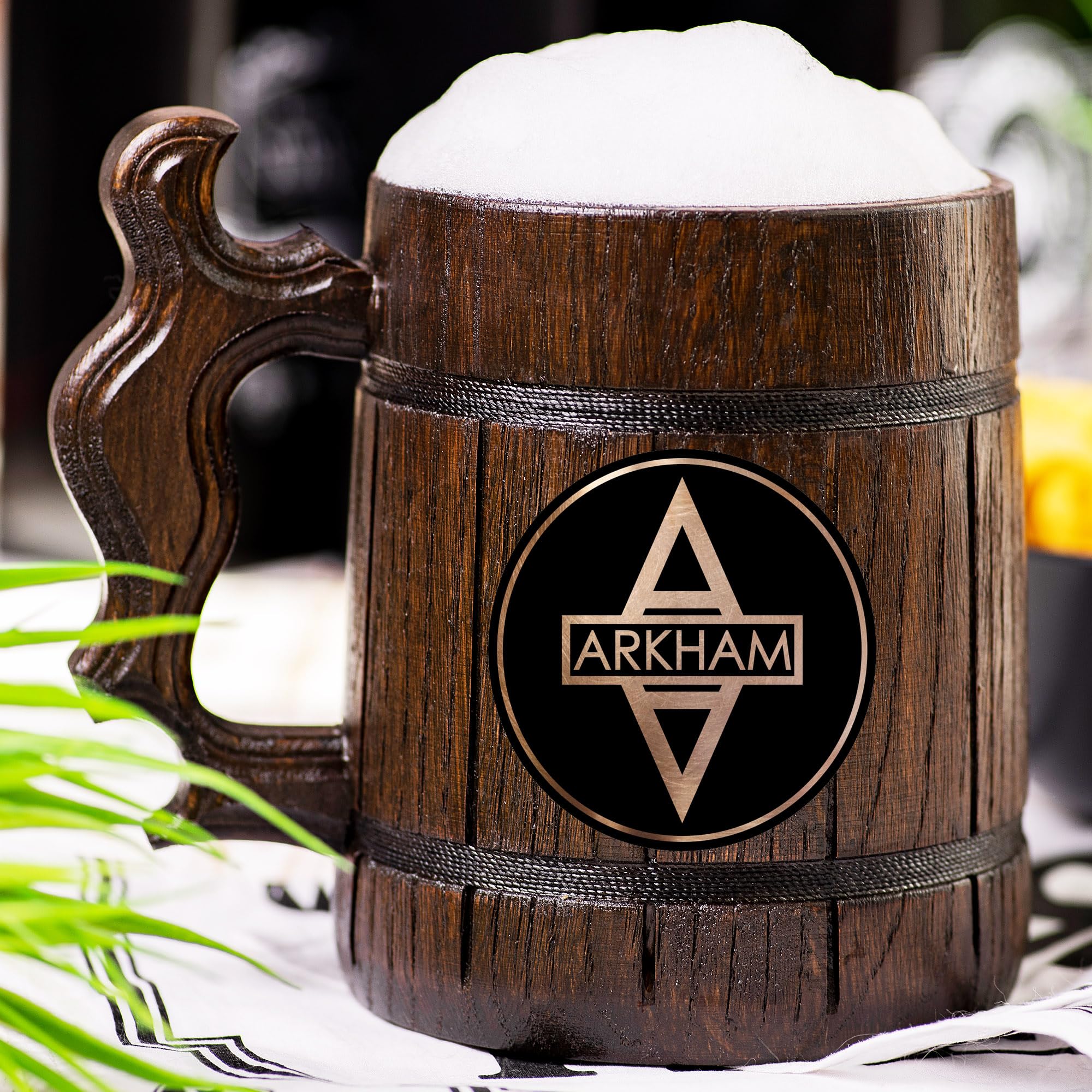 Custom Arkham Asylum Beer Mug - Personalized Wooden Tankard & Stein - Unique Gamer Gift for Men, Dad, Father - Perfect for Anniversary, Birthday & Wedding - Great for Game Nights & Collectors
