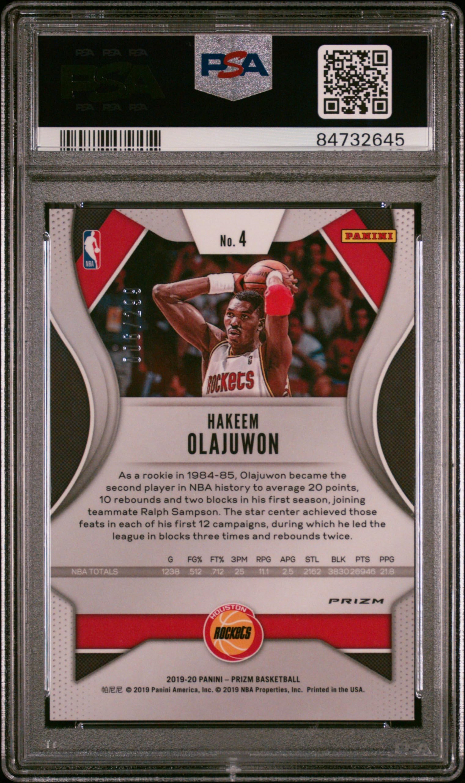Hakeem Olajuwon 2019 Panini Prizm Red Basketball Card #4 PSA 10 Gem Mint 6/299 - Rare Collectible for NBA Fans & Sports Memorabilia Enthusiasts