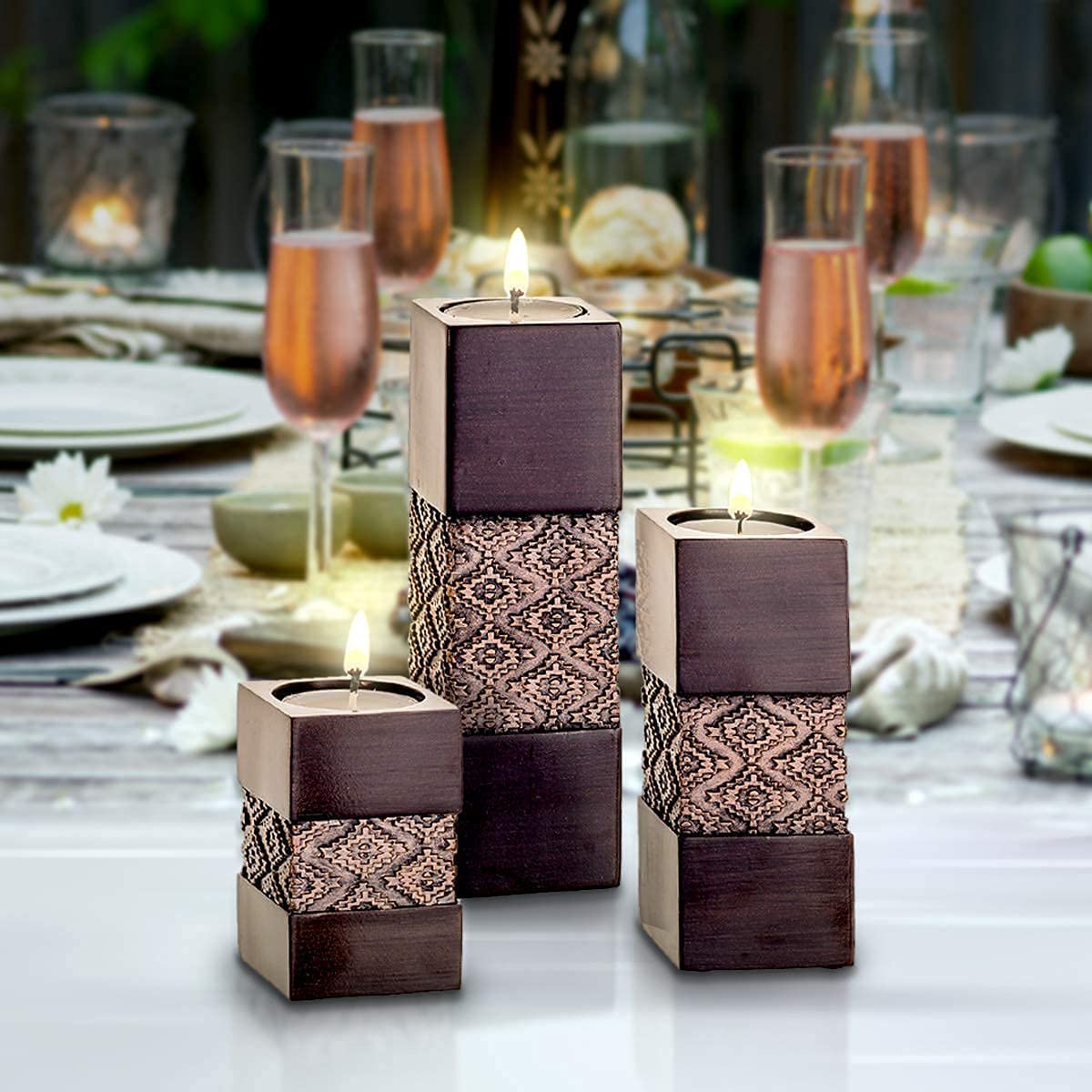 Dublin Brown Home Decor Tray with 3 Orbs & Tealight Candle Holders - Elegant Table Centerpiece for Living Room, Dining Table, Coffee Table, Fireplace Mantel & Entryway Decor | Perfect for Holiday Gatherings, Romantic Dinners & Cozy Home Ambiance