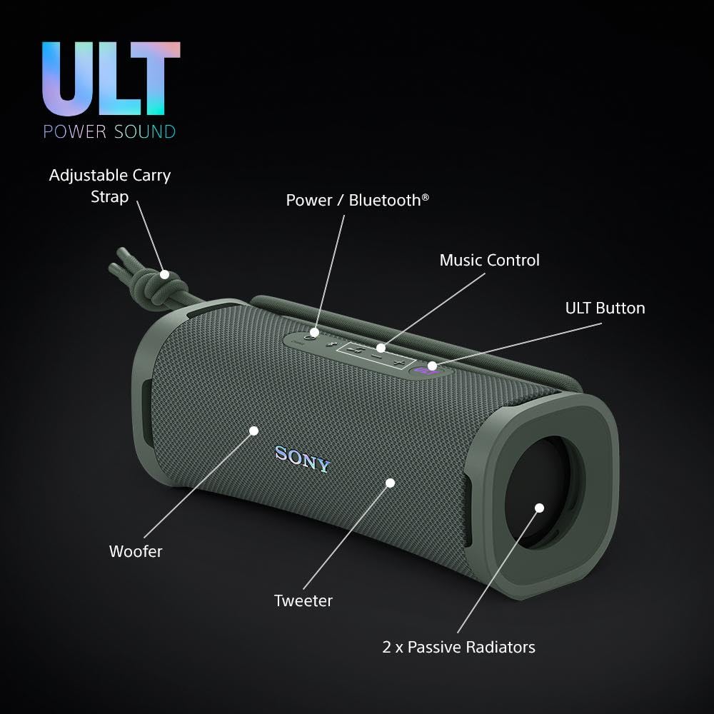 Sony ULT FIELD 1 Wireless Bluetooth Speaker - IP67 Waterproof, Dustproof & Shockproof | ULT POWER SOUND with Deep Bass | 12-Hour Battery | Clear Call Quality | Perfect for Outdoor, Travel, Camping & Beach (Forest Gray)