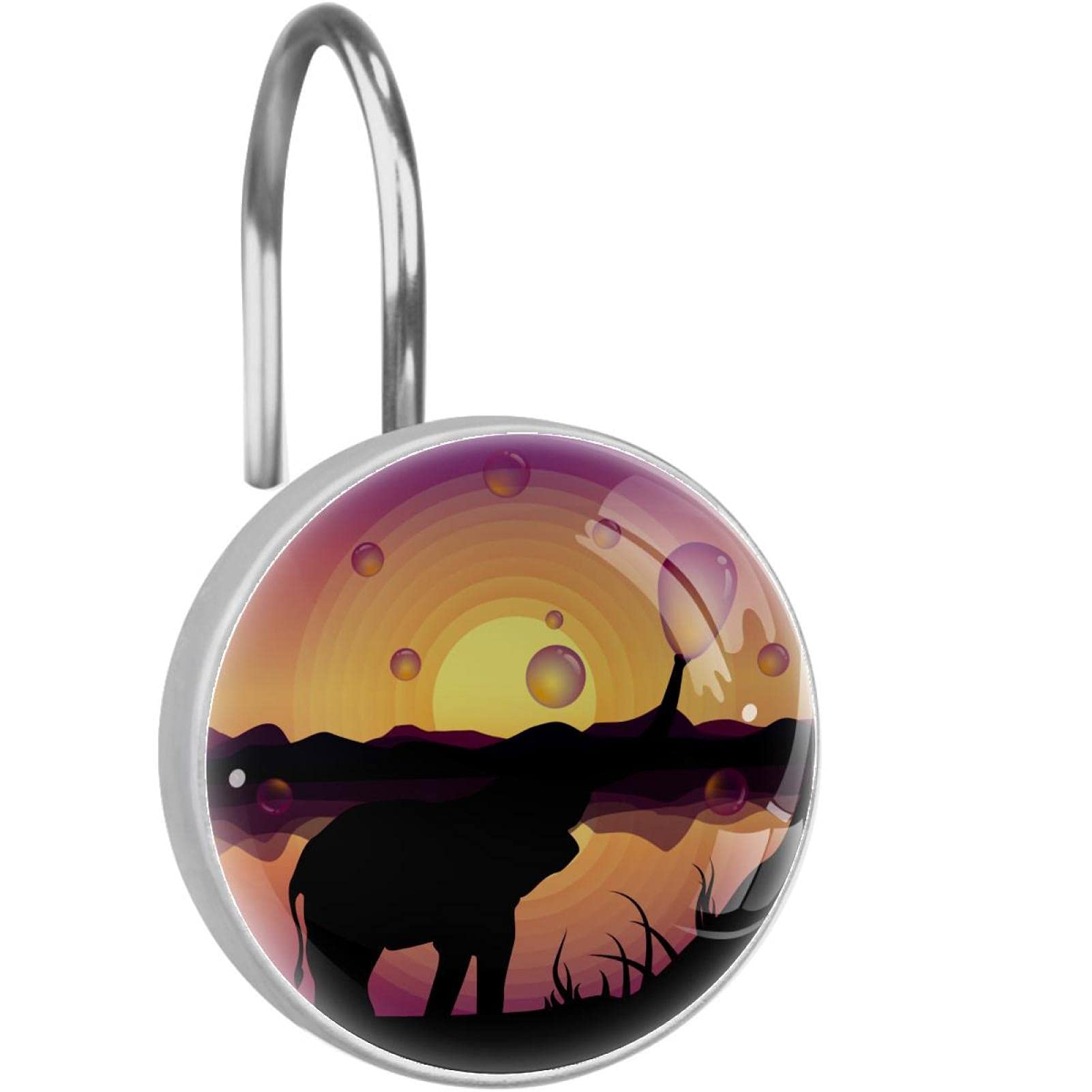 12-Piece Cute Elephant Blowing Bubbles Shower Curtain Hooks - Decorative Bathroom Accessories for Kids & Adults - Perfect for Themed Bathrooms, Baby Showers, and Playful Home Decor
