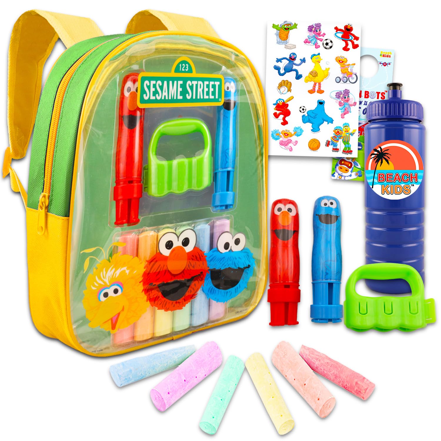 Sesame Street Clear Backpack Set for Kids - Transparent Elmo Mini Backpack with Art Supplies, Water Bottle & Stickers | Perfect for School, Daycare, Travel & Birthday Gifts | Boys & Girls Preschool Accessories