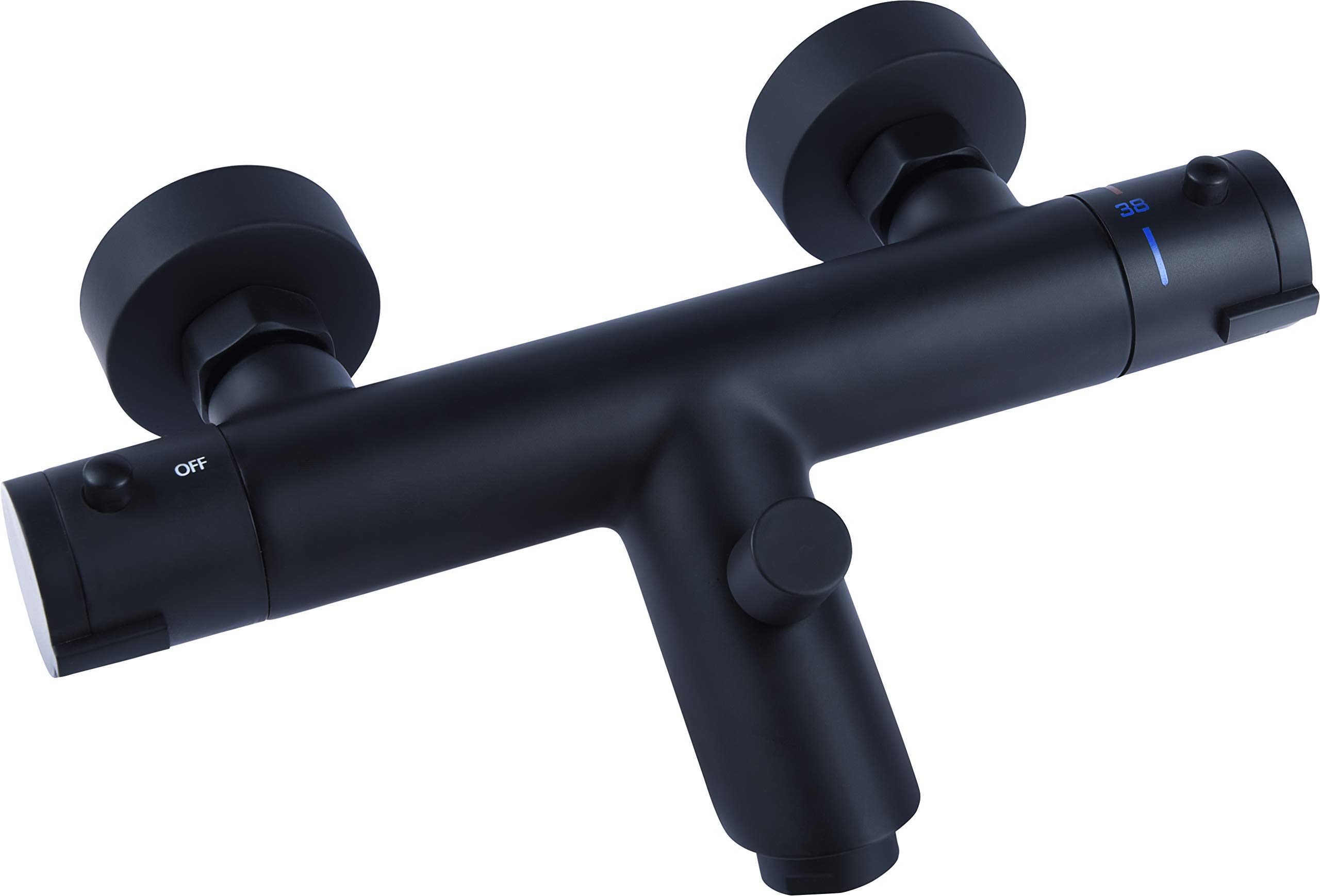 Wall Mounted Noir NERS2 Thermostatic Bath Mixer Tap - Matt Black Brass Body with Temperature Control Handle & Hot Water Lock | Perfect for Modern Bathrooms, Showers & Spa-Like Experiences