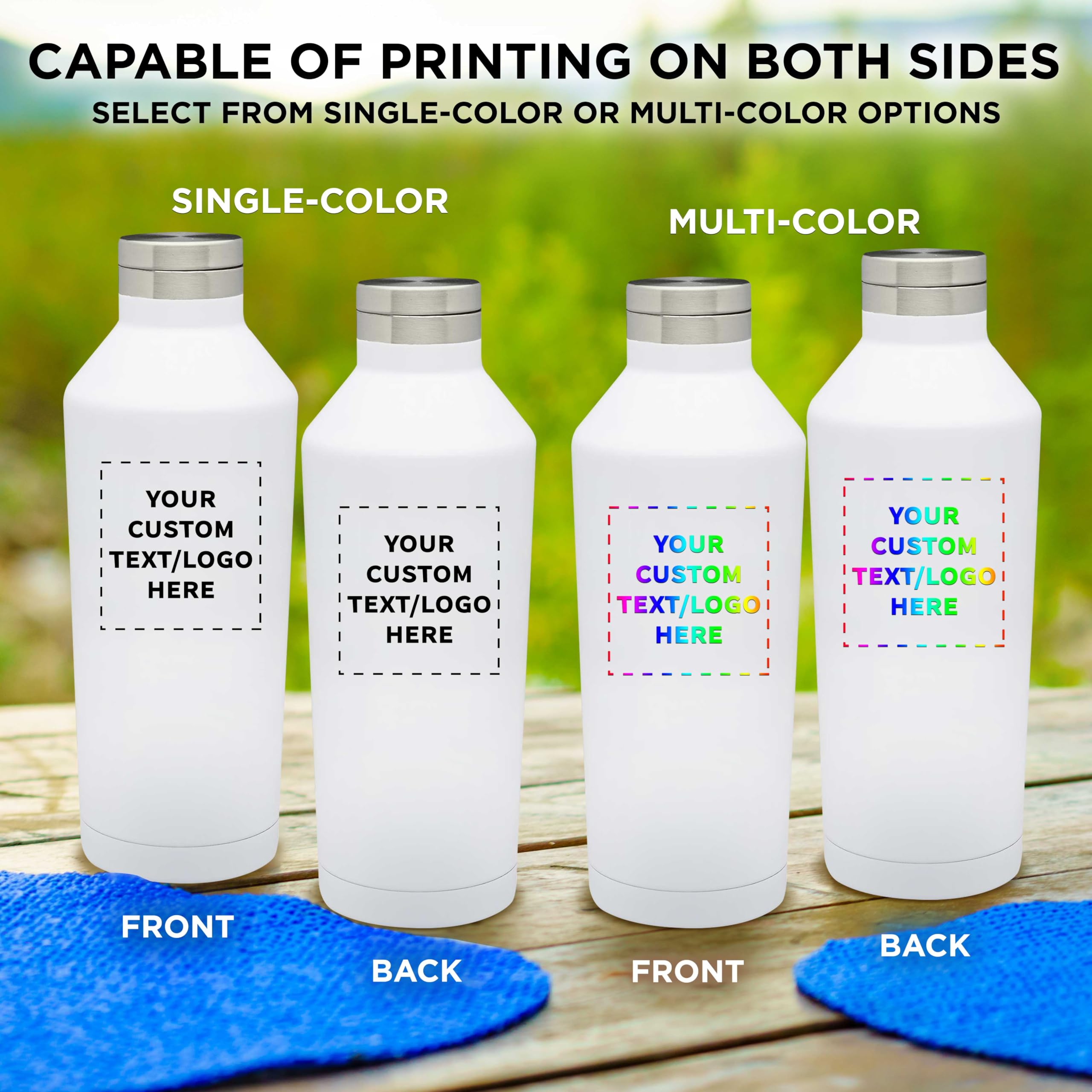 Custom Stainless Steel Water Bottles 17 oz (12 Pack) - Double Wall Insulated, Personalized Bulk Promotional Drinkware - Keeps Coffee, Tea, Soda Hot & Cold - Perfect for Office Gifts, Corporate Events, Gym & Outdoor Activities - White