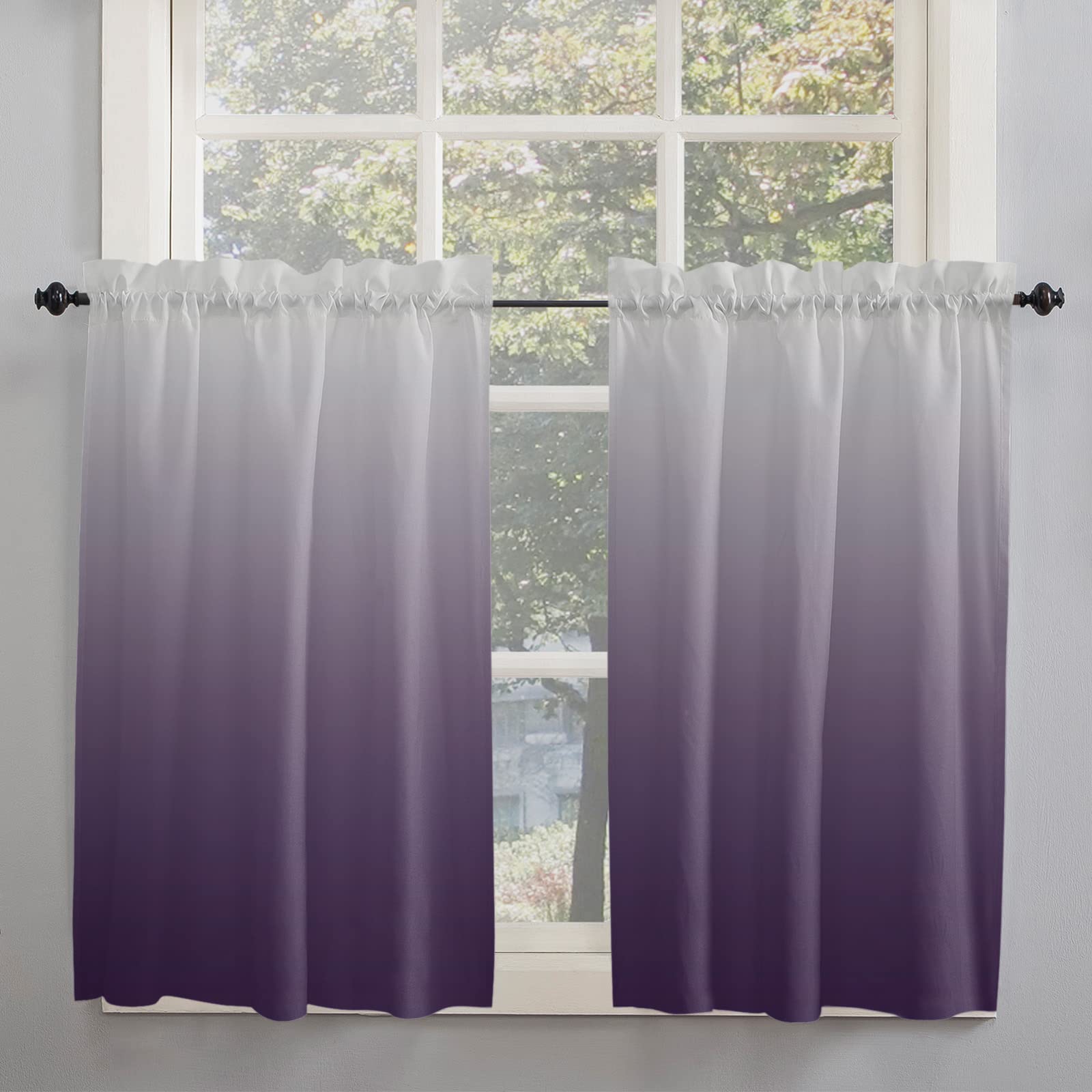 Gray-Purple Ombre Tier Curtains 27.5 x 45 Inches - Long Wide Pocket Kitchen & Bedroom Window Treatments - French Door & Patio Door Curtains for Home Decor - Perfect for Living Room, Dining Area & Cozy Spaces