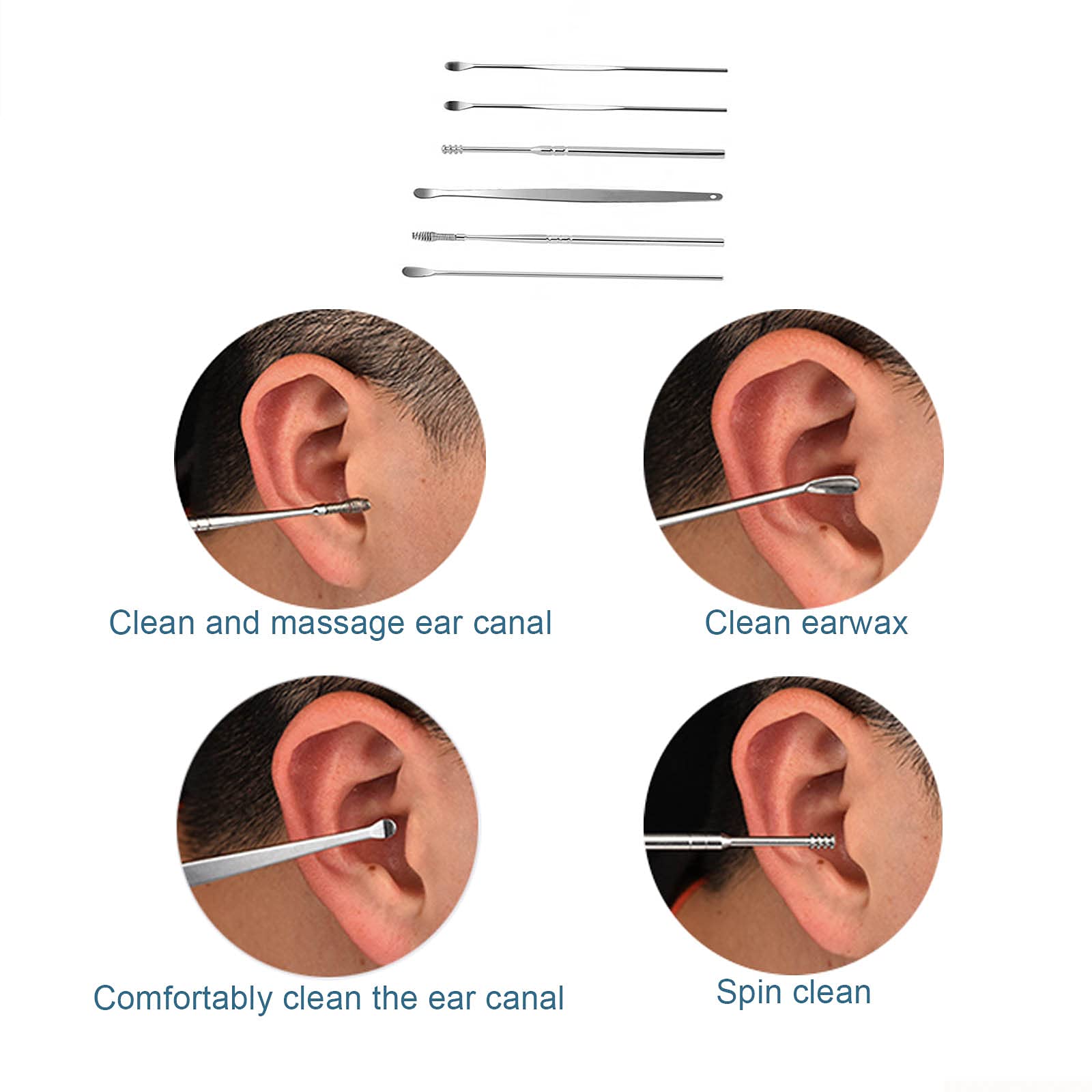 7PCS Professional Ear Wax Removal Kit - Reusable Spiral Ear Cleaner Tools with Curette for Safe Earwax Removal at Home, Travel & Clinic Use