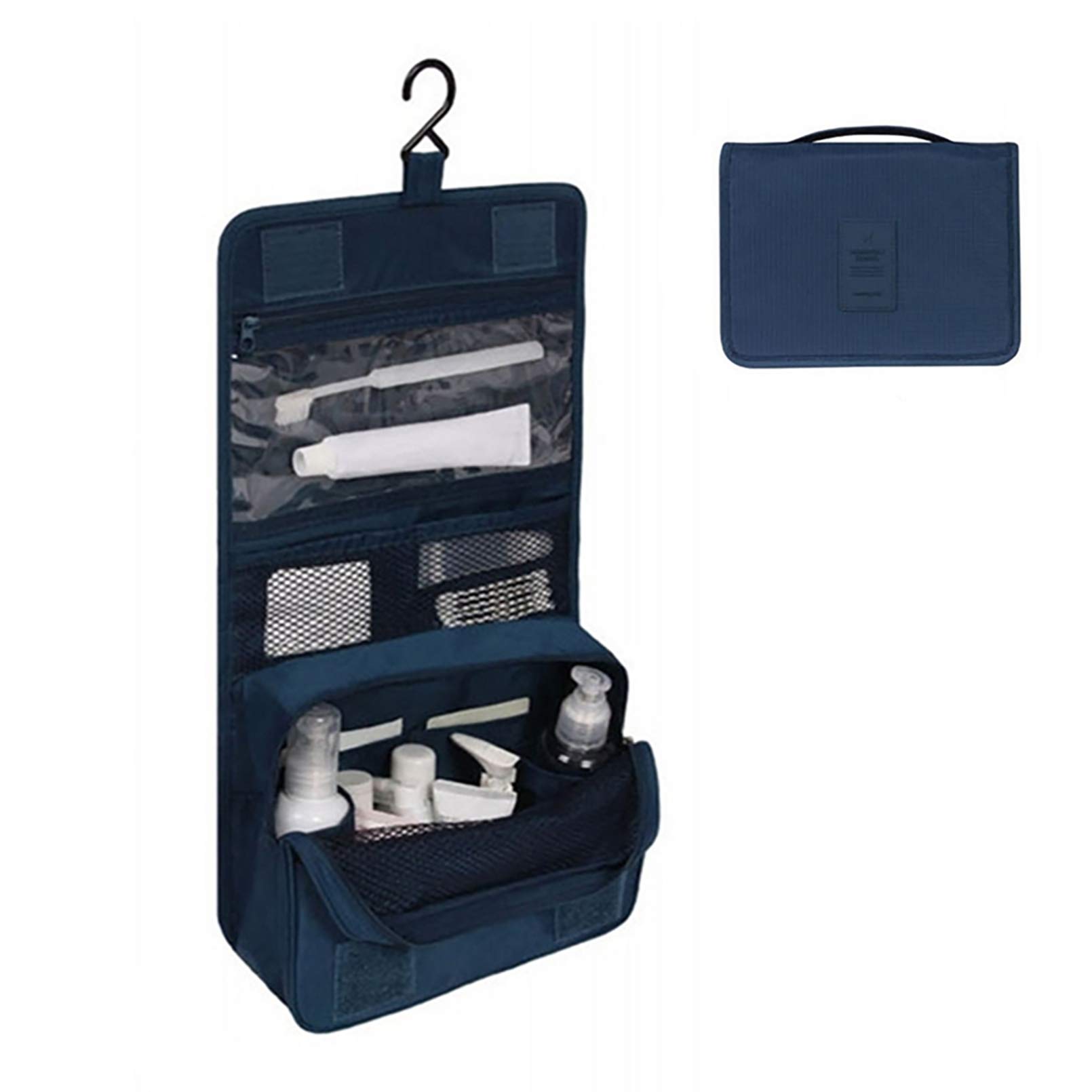Portable Shower Toiletry Bag - Hanging Travel Cosmetic Organizer for Women & Men, Multifunctional Waterproof Makeup Pouch, Dark Blue - Perfect for Camping, Gym, Beach & Outdoor Adventures
