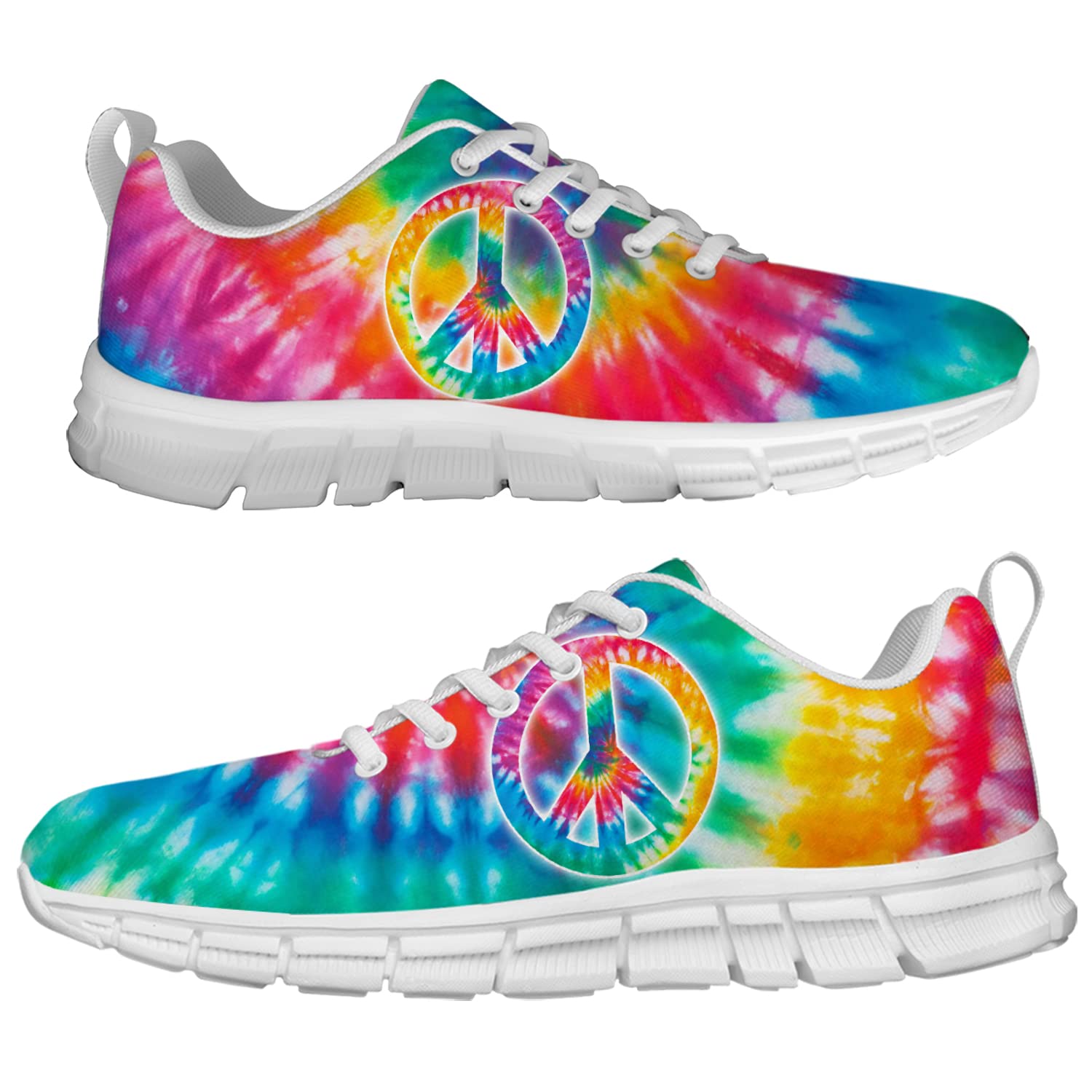 Women's Tie-Dye Peace Sign Tennis Shoes - 3D Printed Personalized Mesh Fashion Sneakers for Running & Casual Wear - Gifts for Women, Girls & Family - Available in Men's Size 3.5 & Women's Size 5.5 - Perfect for Gym, Workouts, Jogging & Everyday Street Style