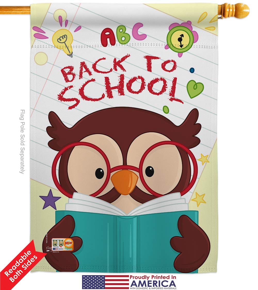 Double-Sided Owl Garden House Flags Kit - 28x40 Inch Back to School Decor, First Day Bus Supplies, Teacher & Student Classroom Gifts - Made in USA | Perfect for Yard, Garden, and School Events Decoration