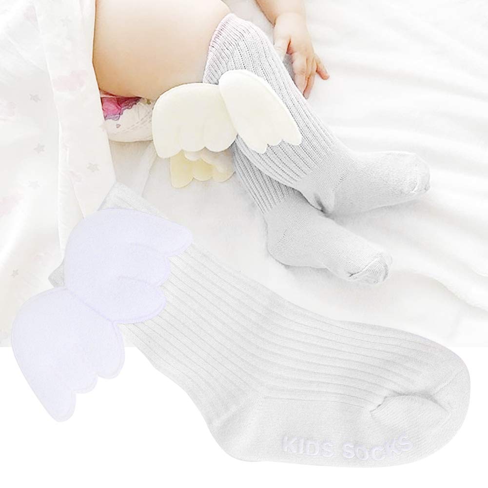 1 Pair Baby Girls Socks with Angel Wings & Ruffles - Soft Knee High Leg Warmers for Infants & Toddlers - Perfect for Winter Warmth, Photoshoots & Special Occasions