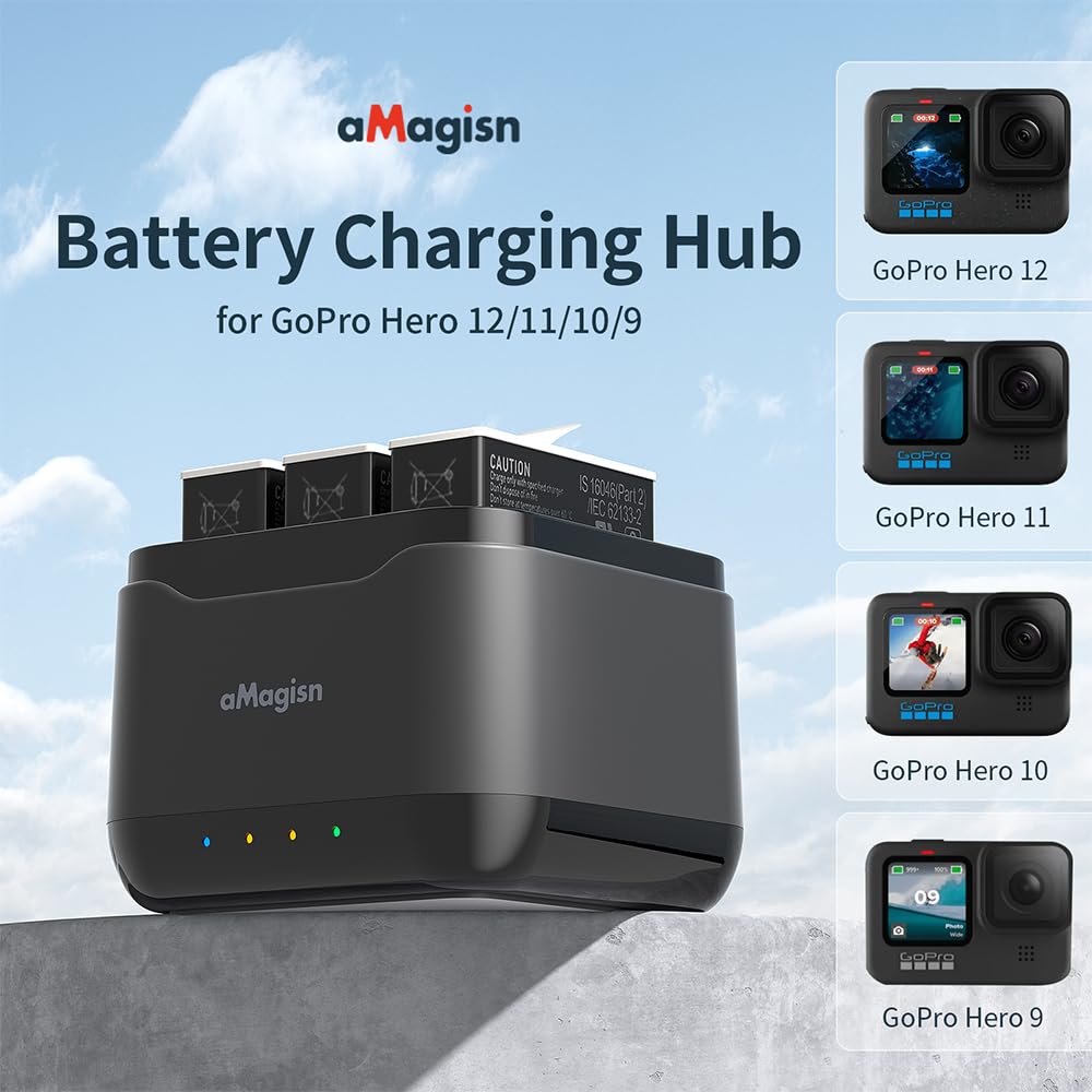 Fast USB-C Quick Charger for GoPro Hero 12/11/10/9 - 3-Battery Simultaneous Charging with Cable | Perfect for Travel, Vlogging & Outdoor Adventures