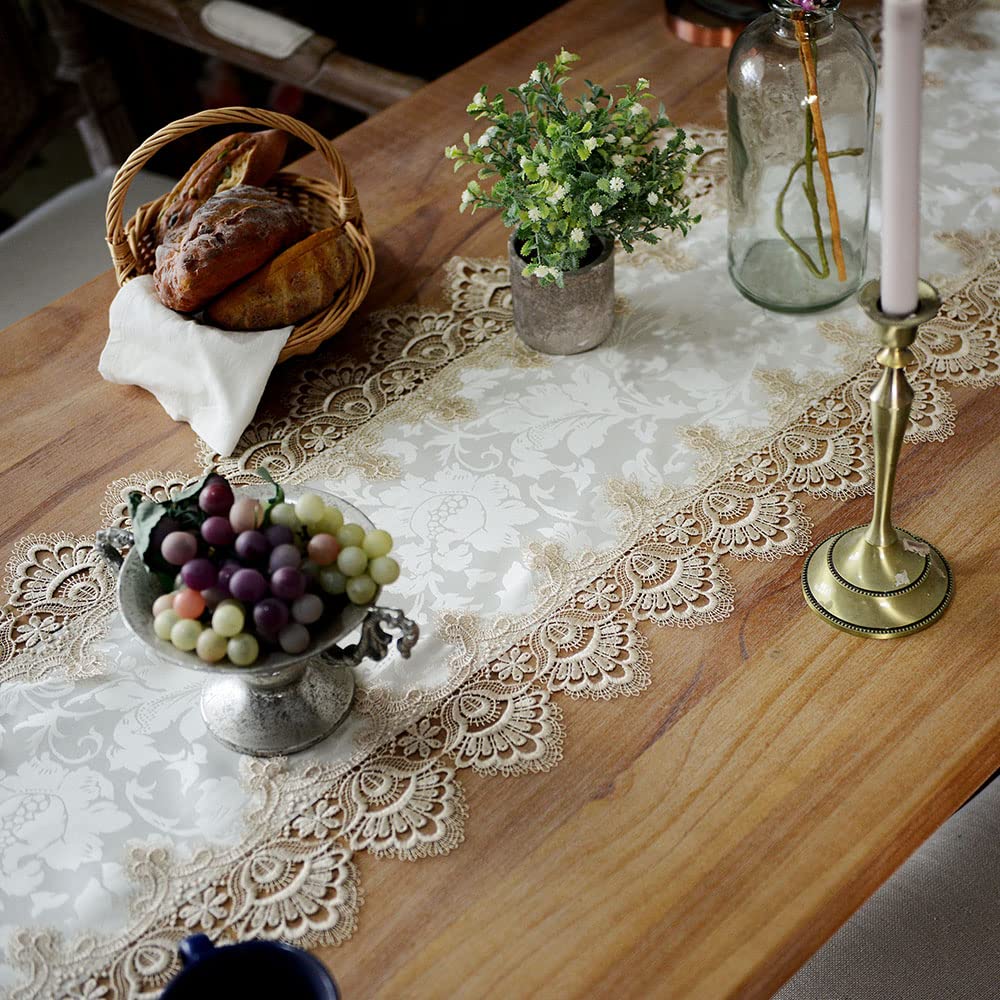 ARTABLE Macrame Lace Table Runner - Farmhouse Boho Style Embroidered Dresser Scarf for Wedding, Shower, Kitchen & Outdoor Party Decor (Light Brown, 16x108 Inch) | Perfect for Rustic Christmas, Dining Table Centerpiece & Home Decoration