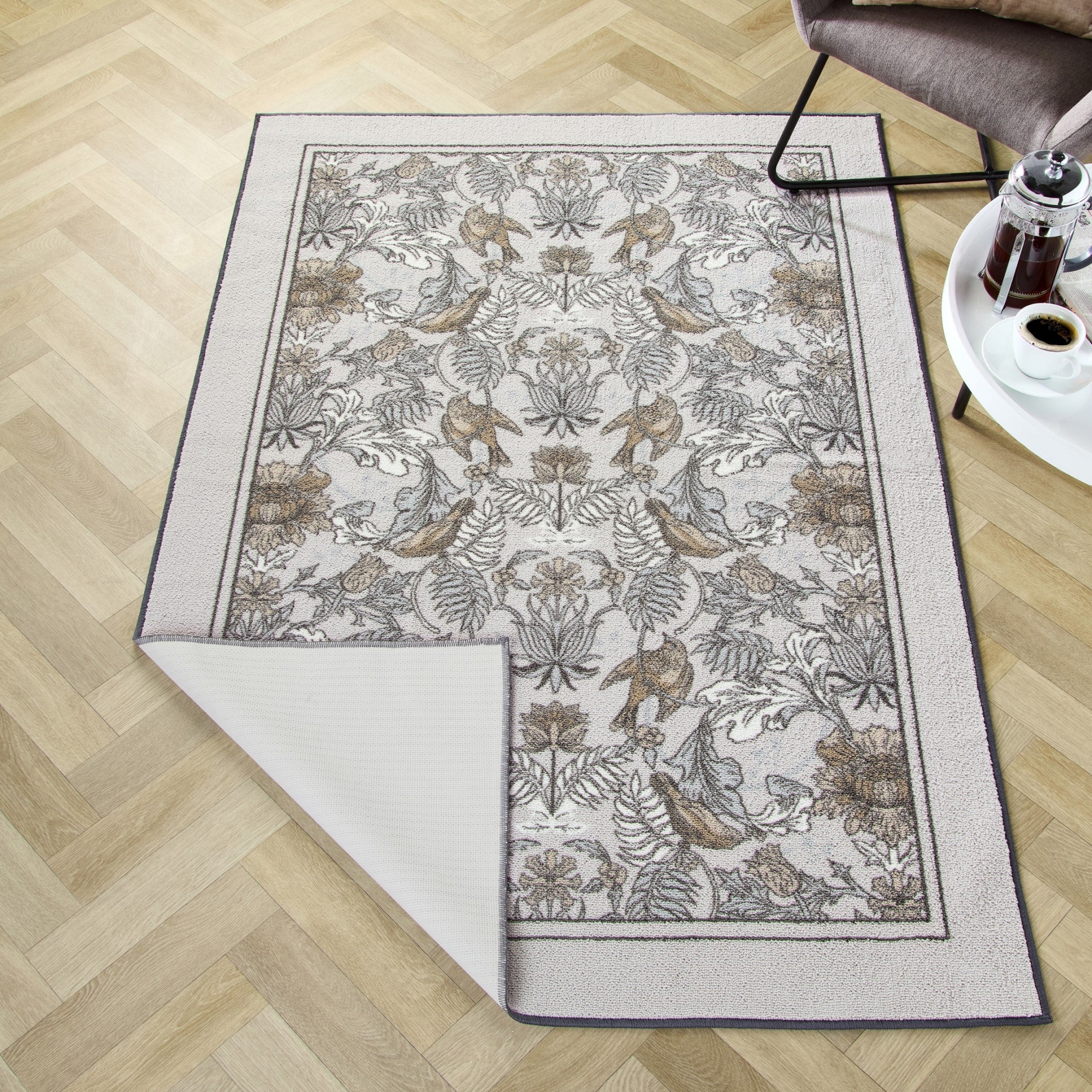 D & D Finch & Flower Washable Rug - Natural Cotton Indoor/Outdoor Floor Mat - Perfect for Living Room, Bedroom, Patio & Nursery Decor