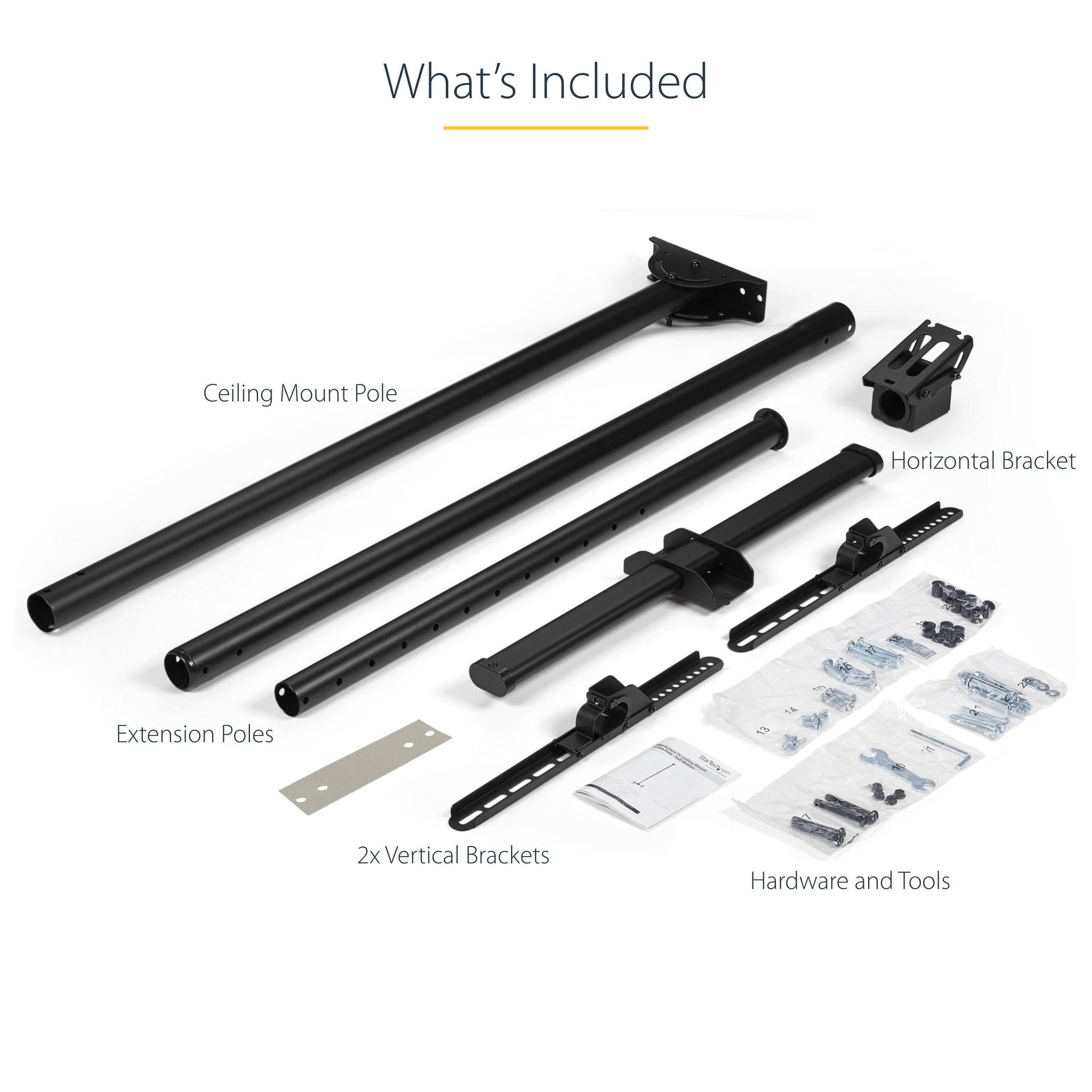 StarTech.com Adjustable TV Ceiling Mount for 32-75 Inch Flat Screens - VESA Compatible Telescoping Pole for Living Room, Bedroom & Commercial Spaces