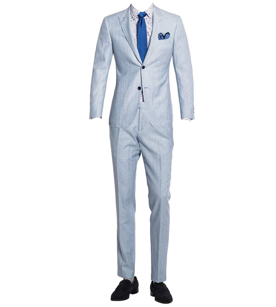 HBDesign Men's 2-Piece Slim Fit Suit Set - 2 Button Jacket & Pants - Custom Sizing Available in Baby Blue | Perfect for Weddings, Business Meetings & Formal Events