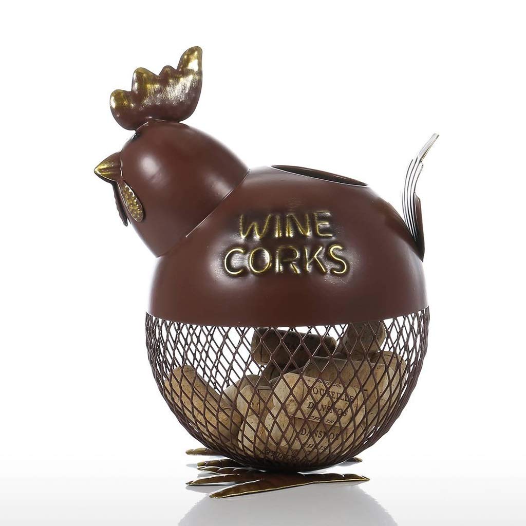 Vintage Metal Chicken Wine Cork Holder - Rustic Farmhouse Decor, Animal Sculpture Gift for Wine Lovers | Perfect for Kitchen, Bar, and Country Home Decoration