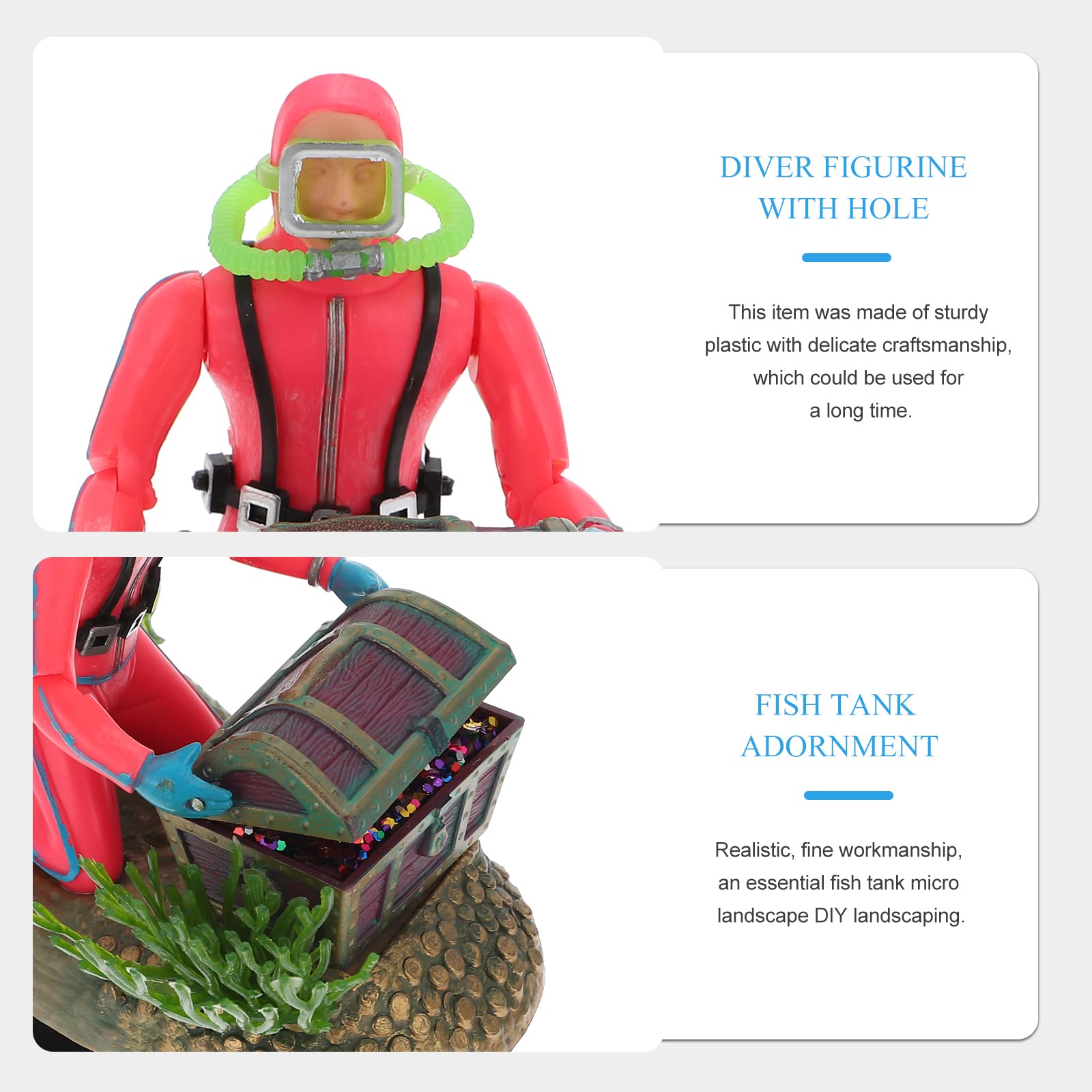 LUOZZY Aquarium Treasure Chest Diver Ornament - Floating Fish Tank Decor for Freshwater & Saltwater Tanks - Simulated Underwater Scenery for Betta, Goldfish & Tropical Fish - Perfect for Home, Office & Kids' Educational Aquariums