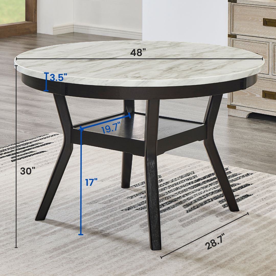 Roundhill Furniture 5-Piece Mella Dining Set - Round Faux Marble Table with 4 Velvet Parsons Chairs, Dark Espresso Finish - Perfect for Small Spaces, Breakfast Nooks & Modern Apartments