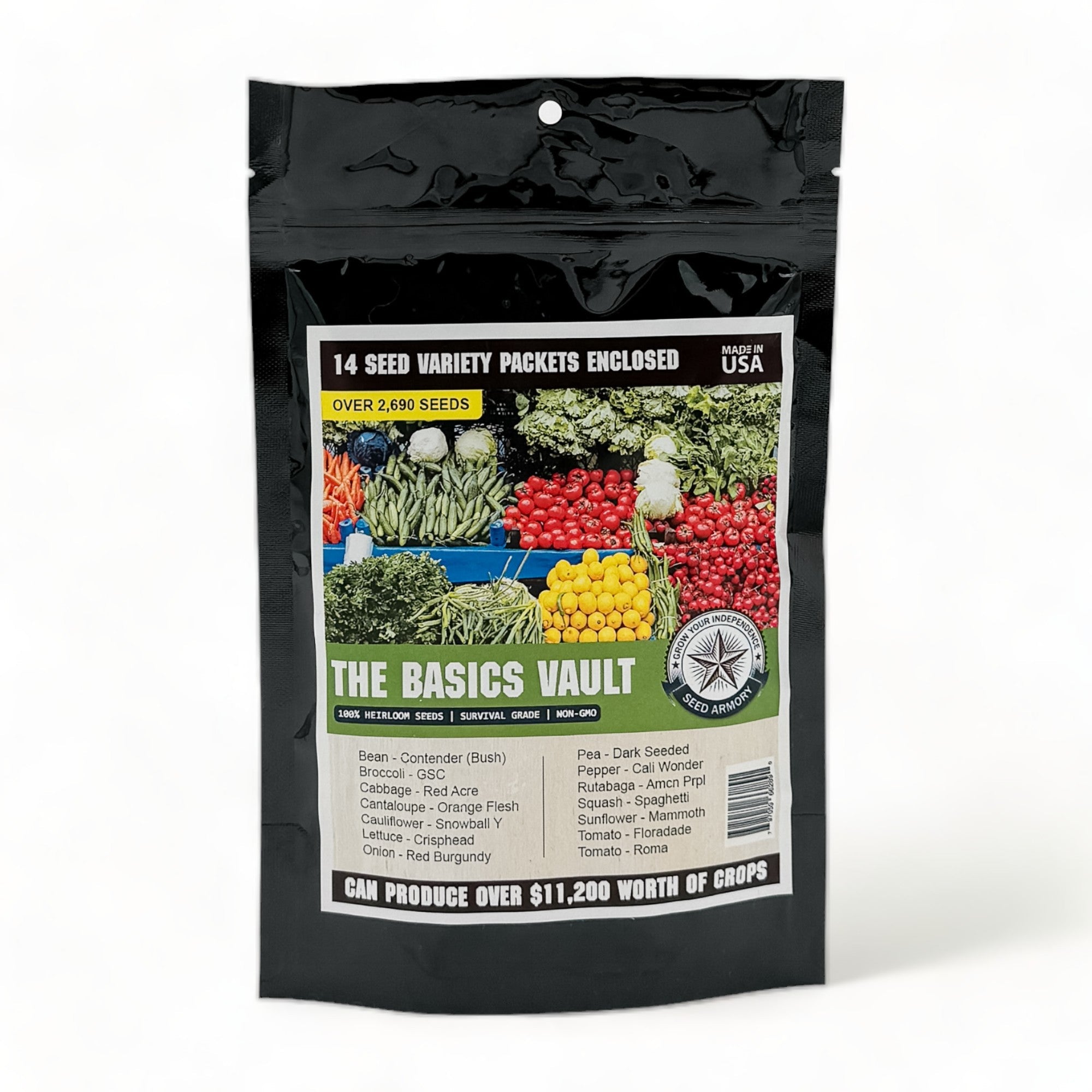 Premium Basics Seed Vault - 14 Heirloom Vegetable & Herb Varieties for Home Gardening, Emergency Preparedness & Sustainable Living