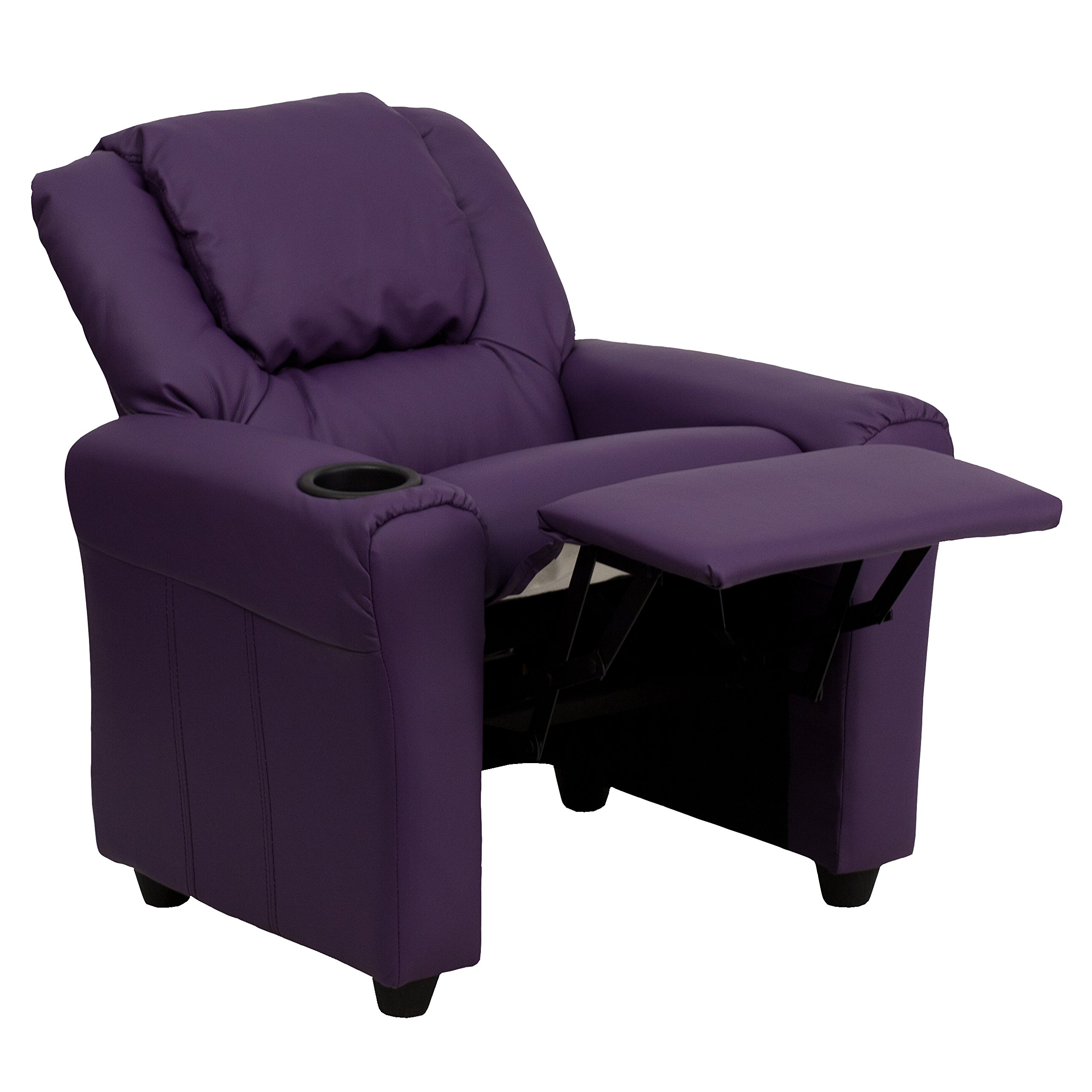 Purple Vinyl Kids Recliner Chair with Cup Holder & Headrest - Comfortable Lounge Chair for Children's Bedroom, Playroom, or TV Watching
