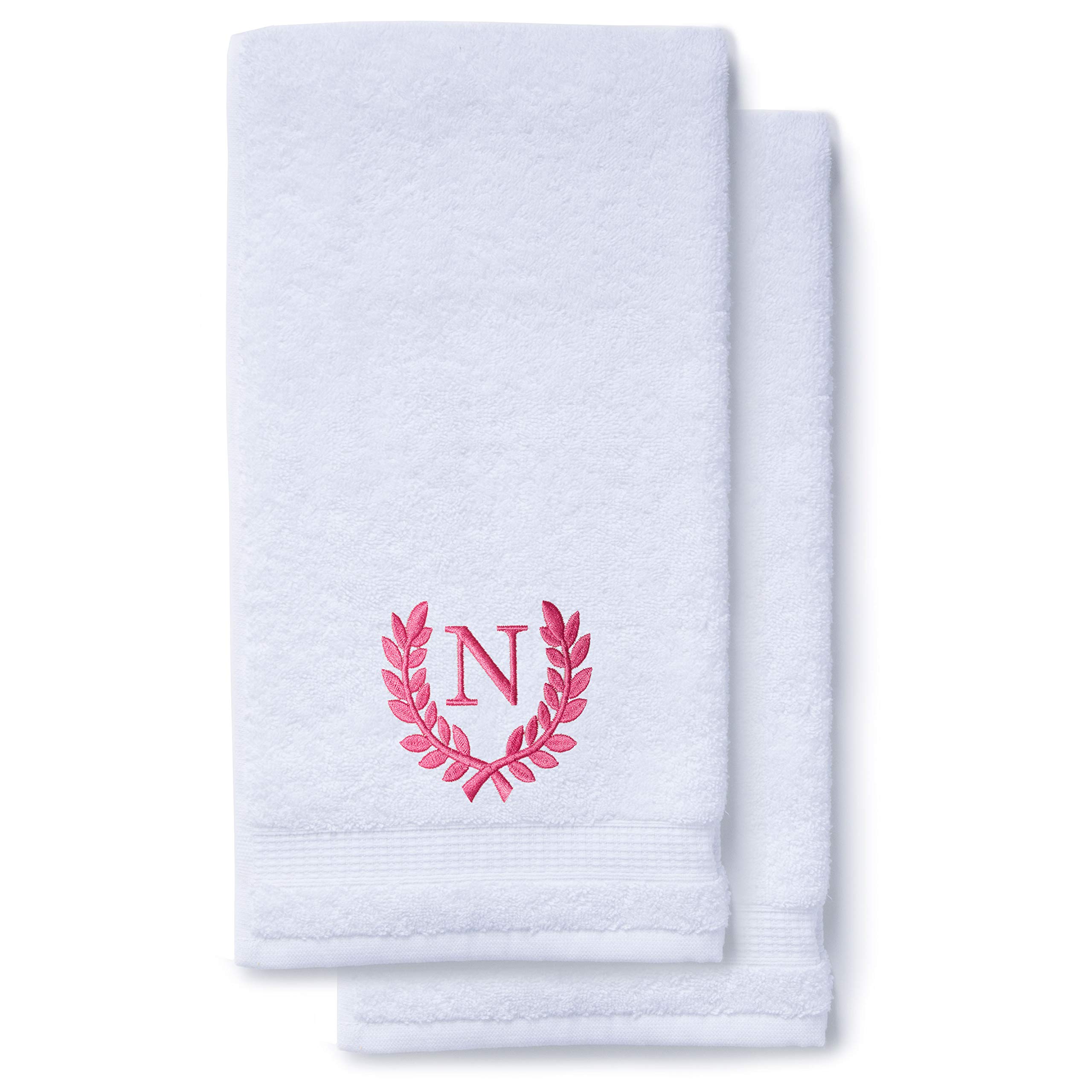 Personalized Monogrammed Hand Towels Set of 2 - Luxury Turkish Cotton Bath & Kitchen Towels 16x30 Inch | Custom Wedding Bridal Gift, Spa & Makeup Towels | Roman Font Embroidery for Home Decor & Guest Bathrooms