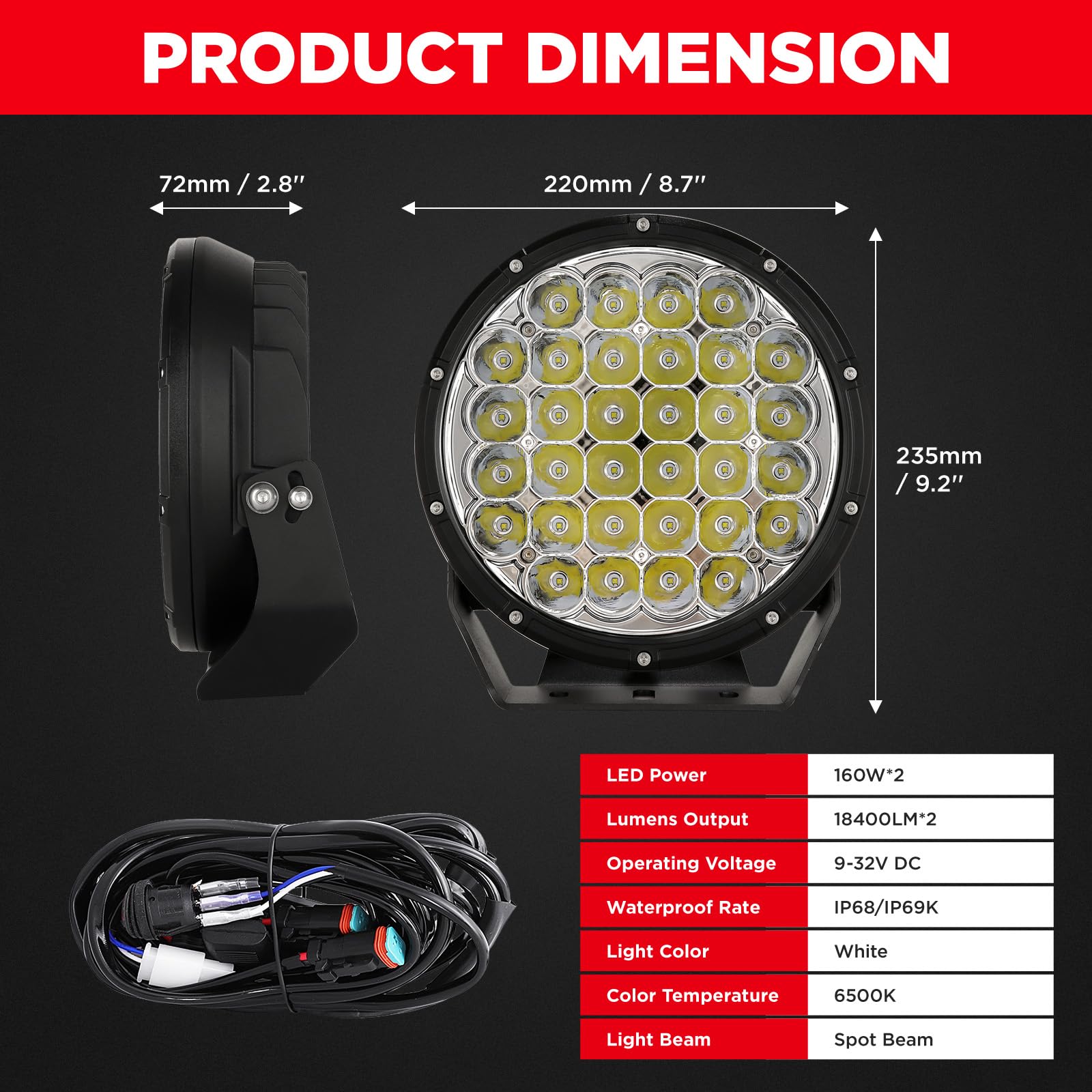 BIGLION.X 9 Inch Round LED Offroad Lights Pair - 320W Amber Driving Lights, Super Bright 48800LM Spot Lights, Waterproof IP68, 12V/24V Compatible for Pickup Trucks, SUVs, UTVs, 4WD - Perfect for Off-Roading, Night Driving & Adventure Vehicles