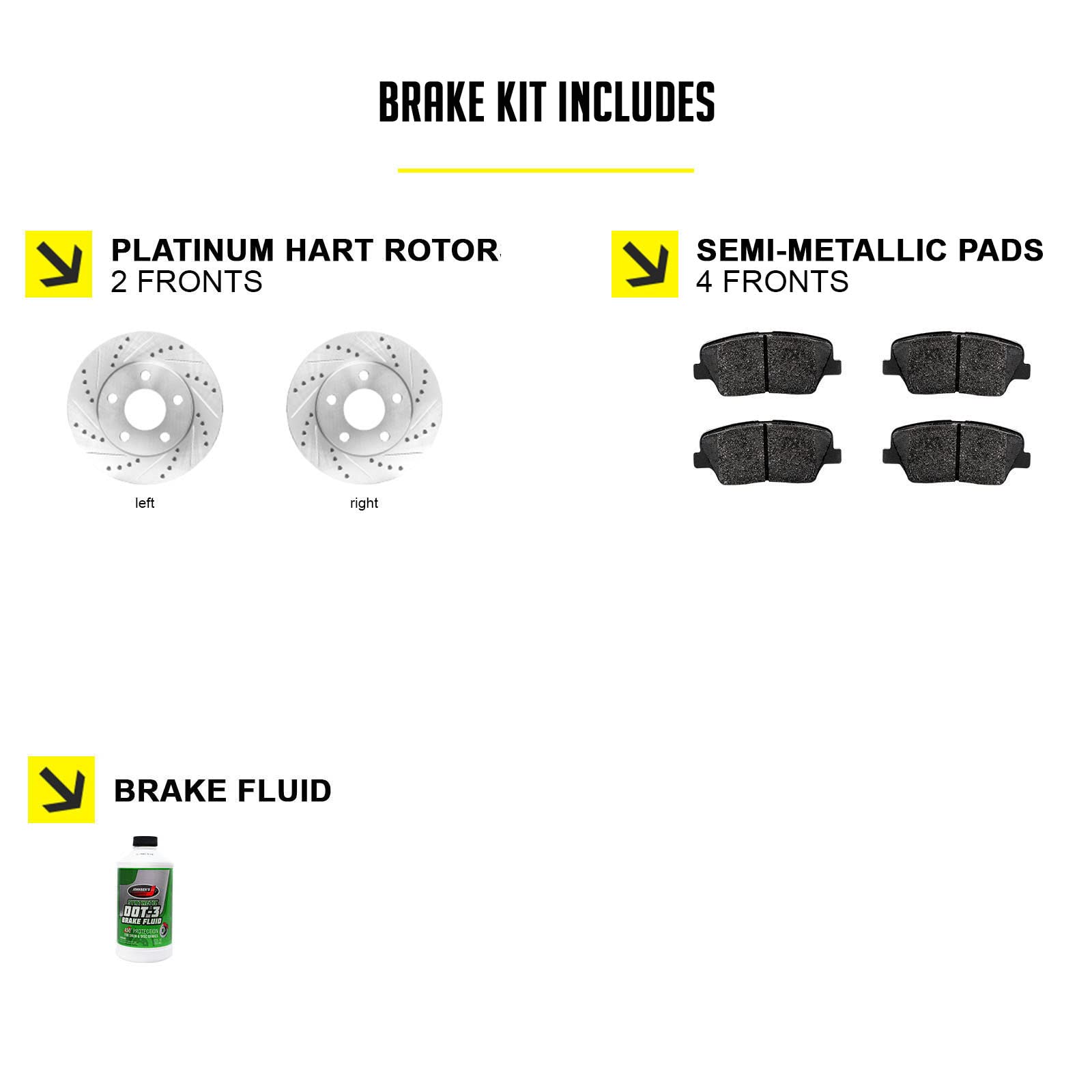 Hart PHC1.11001.03 Front Brake Pads and Rotors Kit - Semi-Metallic Brake System for Cars, Trucks & SUVs | Durable Stopping Power for City Driving & Highway Safety