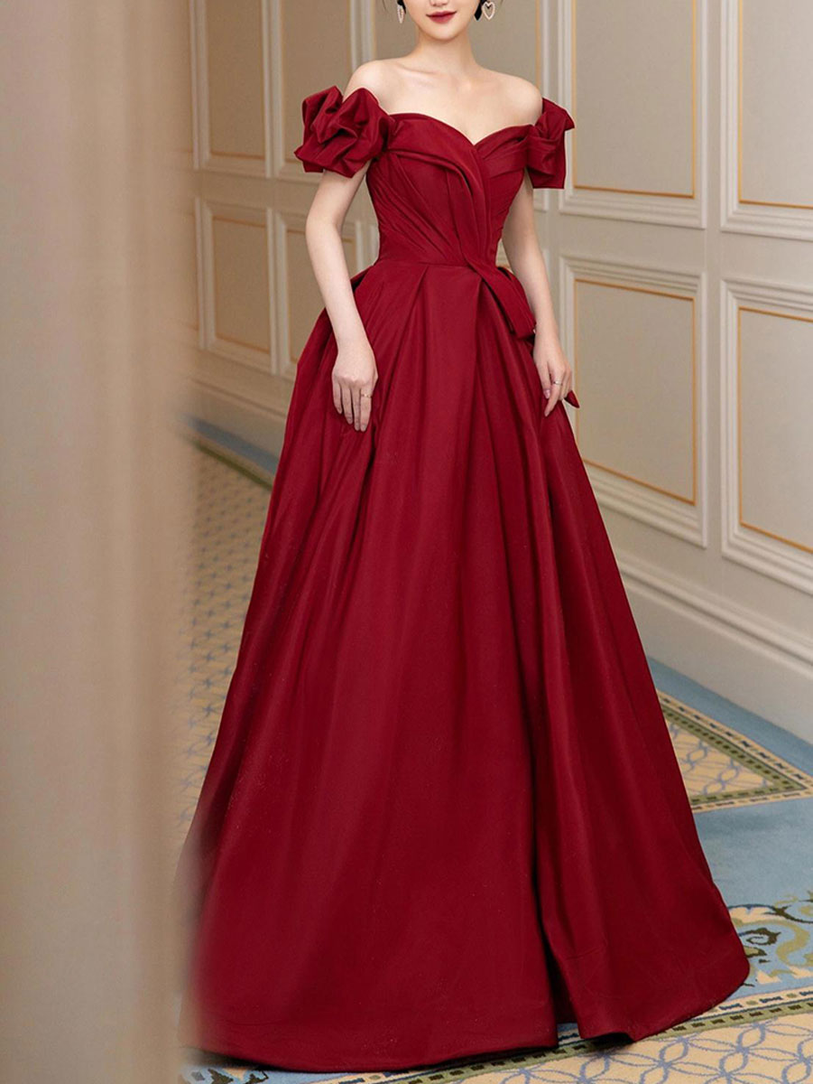Elegant Burgundy Satin Long Prom Dress - A-Line Floor Length Formal Gown for Bridesmaids, Evening Party, Homecoming & Special Occasions