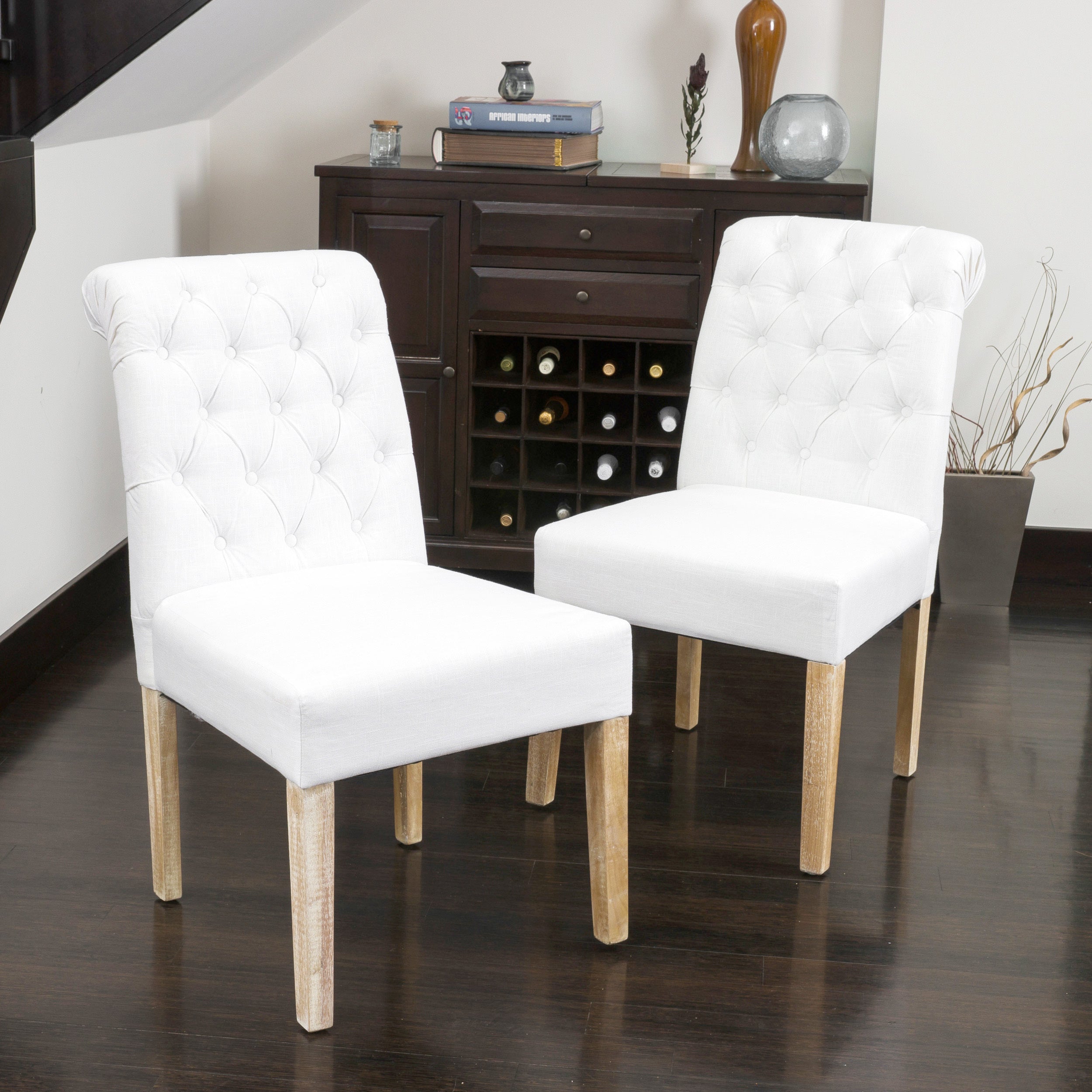 Broxton Tufted Dining Rolltop Chair Set of 2 - Modern Upholstered Kitchen Chairs for Dining Room, Breakfast Nook & Small Spaces