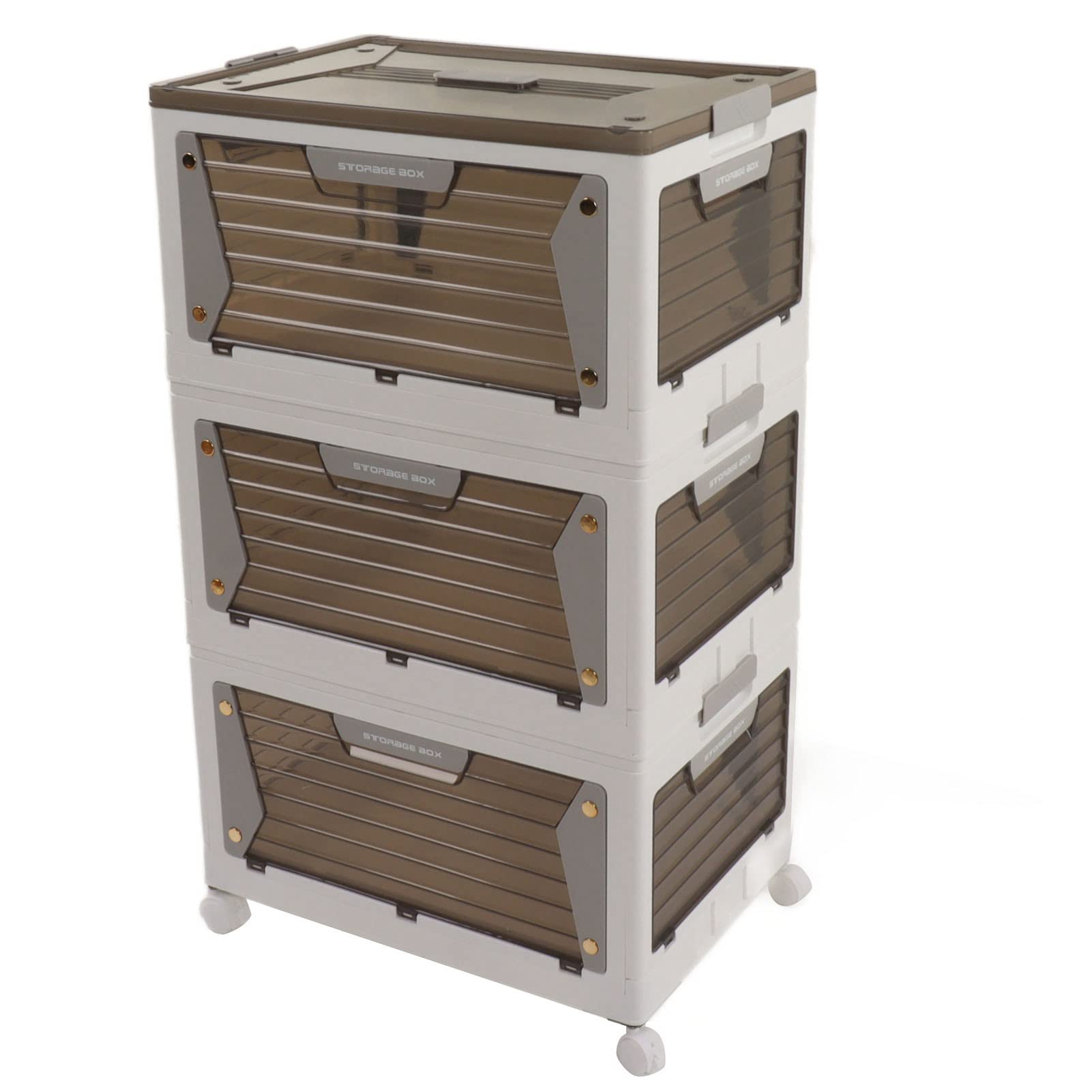 Stackable Folding Storage Bins with Magnetic Suction & Wheels - 3-Tier Organizer Box for Home, Office, Closet & Kitchen Organization - Space Saving Storage Container for Toys, Clothes & Household Items