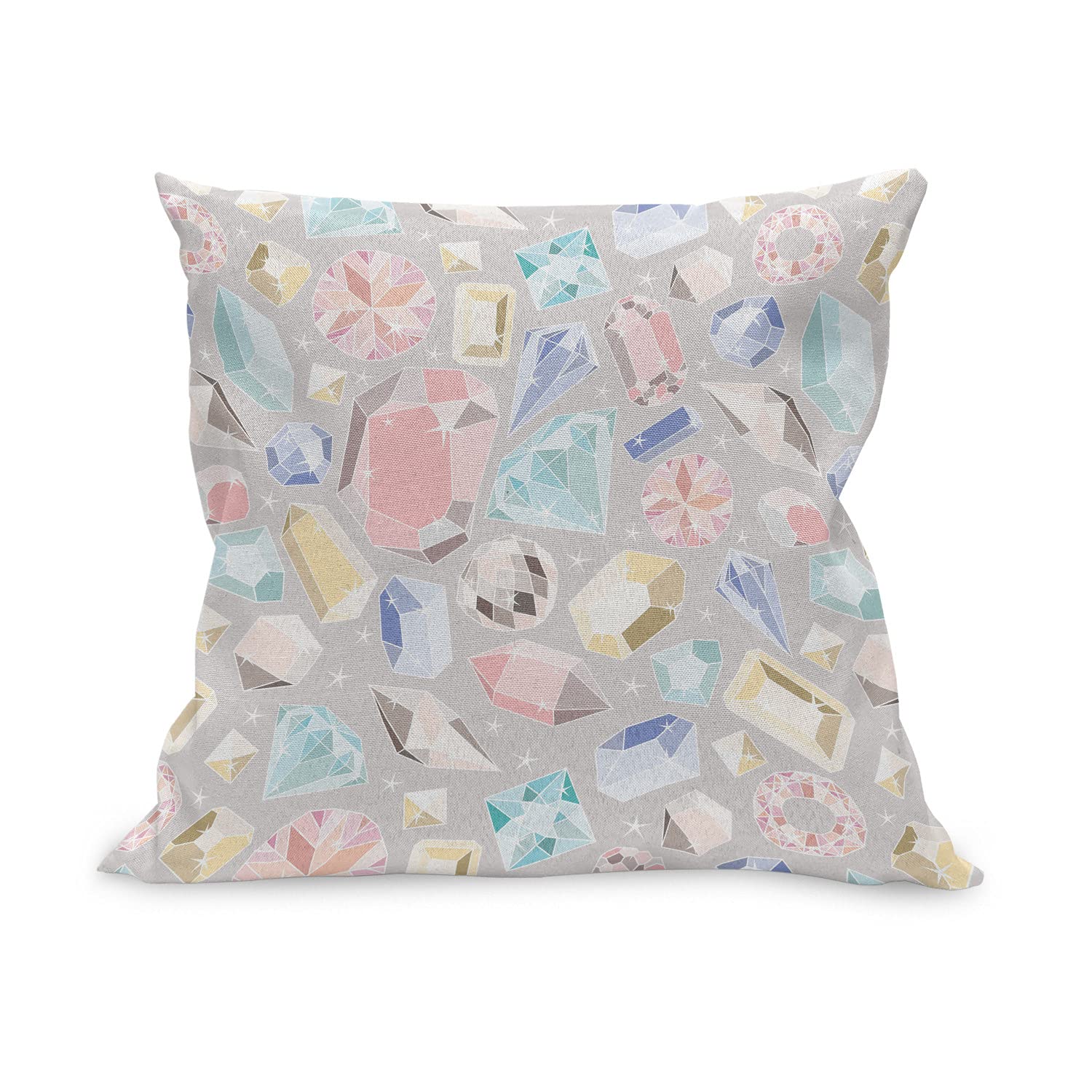 Ambesonne Diamonds Throw Pillow Cover 24x24 Inches - Pastel Baguette Square & Oval Shapes, Feminine Star Design, Multicolor Decorative Cushion Case for Sofa, Bed, Living Room, Dorm Decor