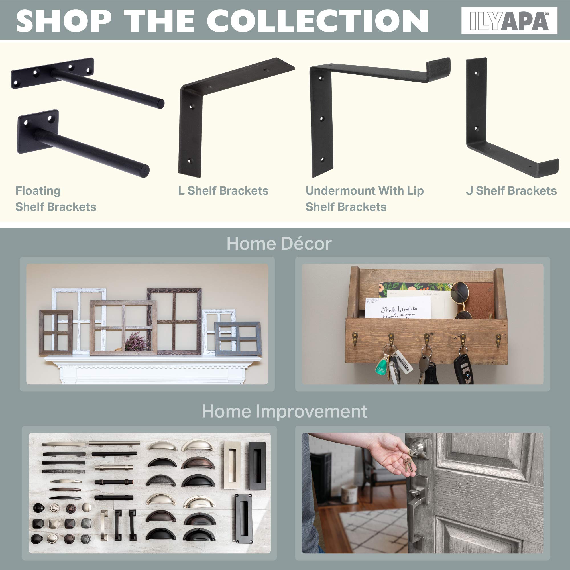 Heavy Duty Floating Shelf Brackets 4 Pack - 4x6 Inch Black Metal Wall Mount Shelf Supports for Kitchen, Bathroom & Living Room Storage