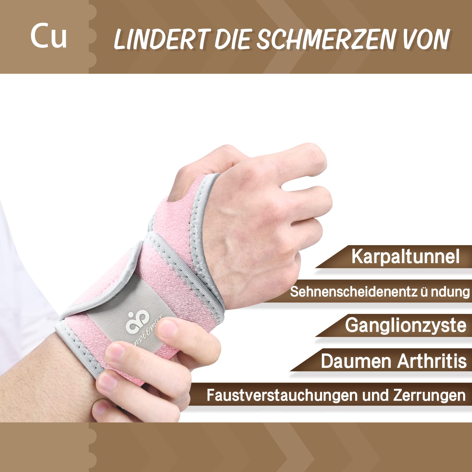 INDEEMAX 1 Pack Copper Wrist Brace for Men & Women - Adjustable Compression Wrist Support for Carpal Tunnel, Arthritis Pain Relief - Left & Right Hand - Ideal for Typing, Gaming & Sports Activities