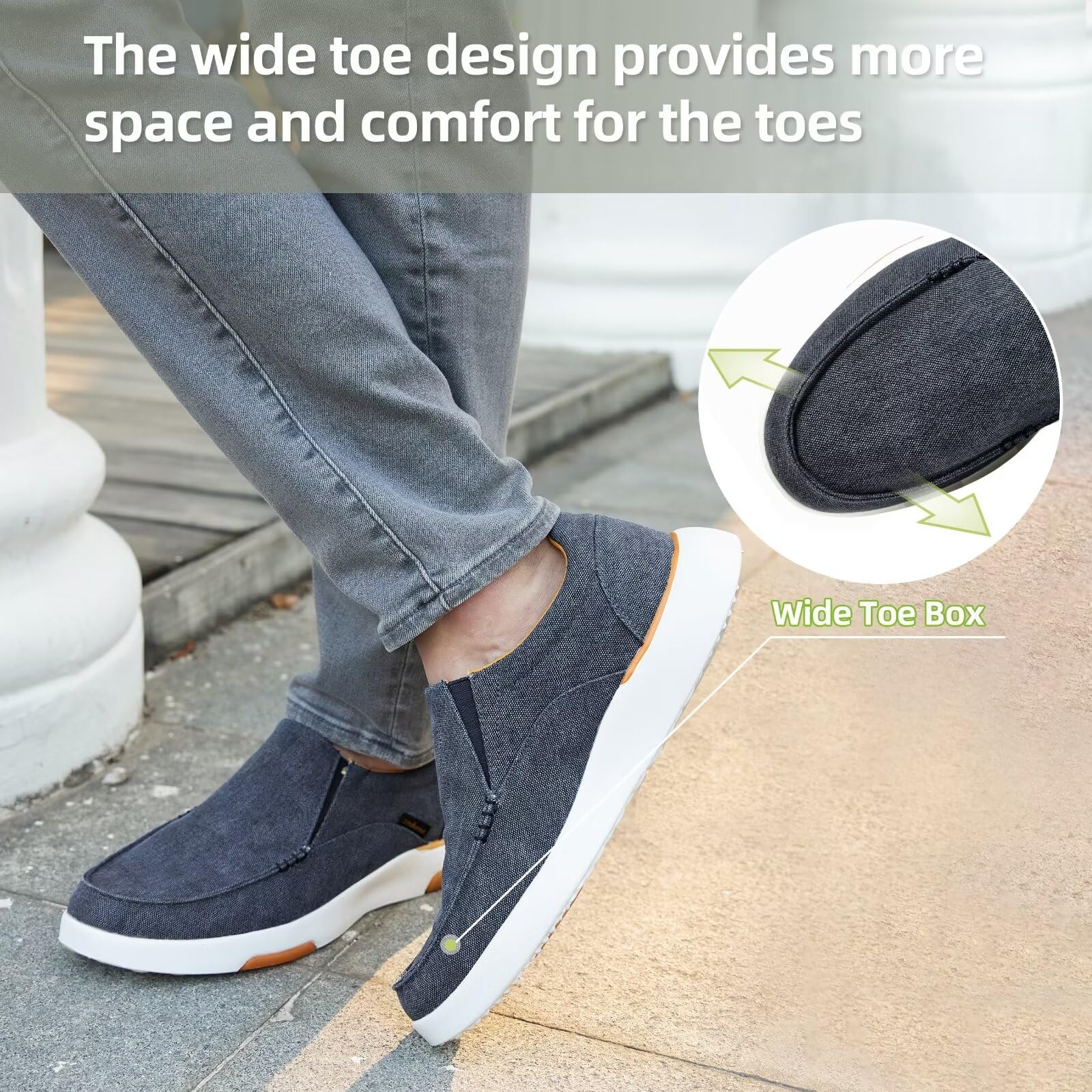 OrthoComfoot Men's Orthopedic Slip-On Shoes with Arch Support - Plantar Fasciitis Relief Loafers for Foot & Heel Pain - Comfortable Canvas Walking Shoes for Work, Travel & Daily Wear