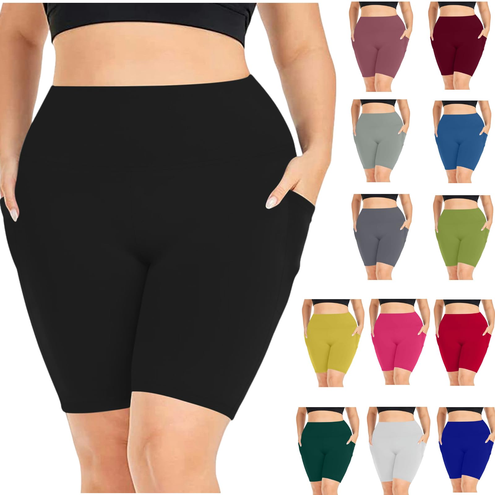 Plus Size Women's High Waisted Biker Shorts with Tummy Control - Gym Workout Running Yoga Athletic Shorts for Women | Perfect for Cycling, Fitness Training & Casual Wear