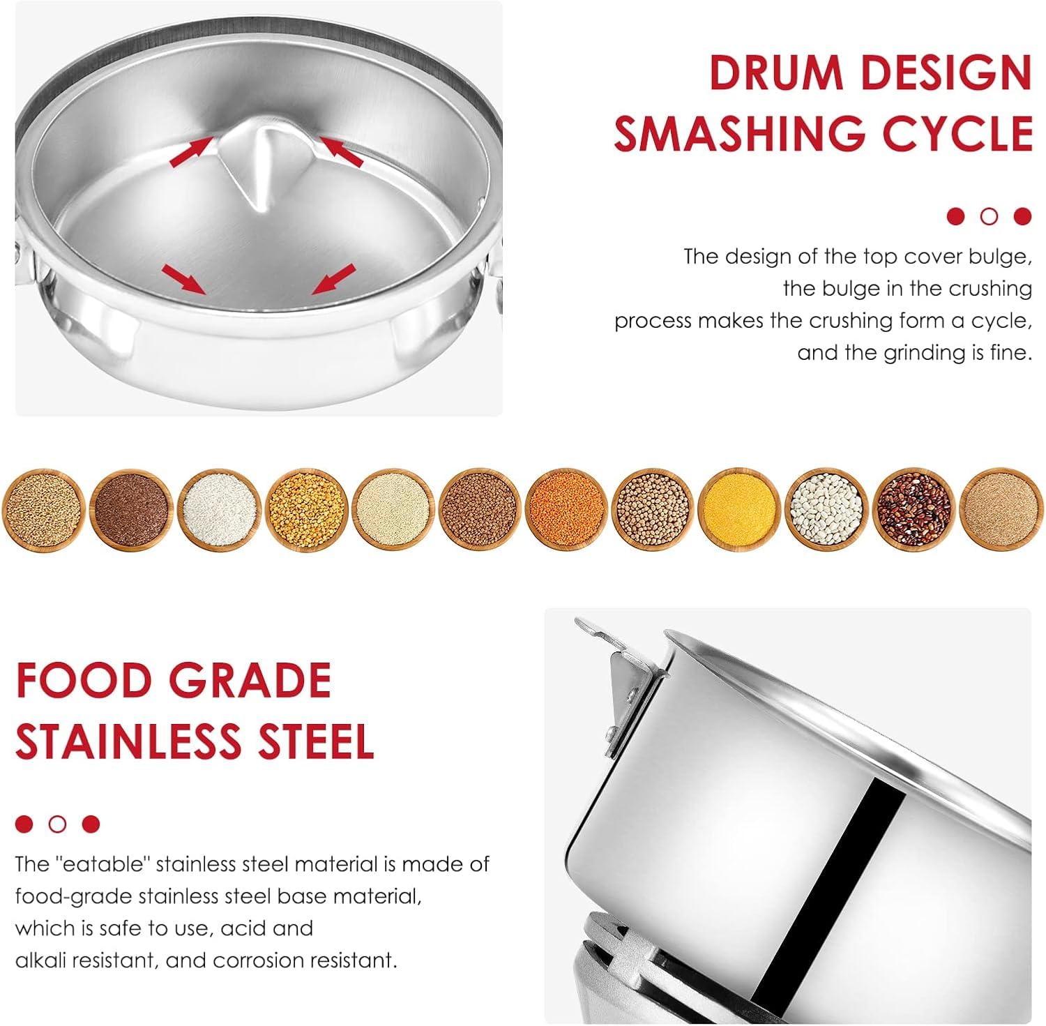 Electric Grain Mill Grinder 150g - 28000 RPM High Speed Stainless Steel Dry Cereal Grinder for Flour, Wheat, Herbs & Spices - Perfect for Home Baking, Coffee Grinding & Healthy Cooking