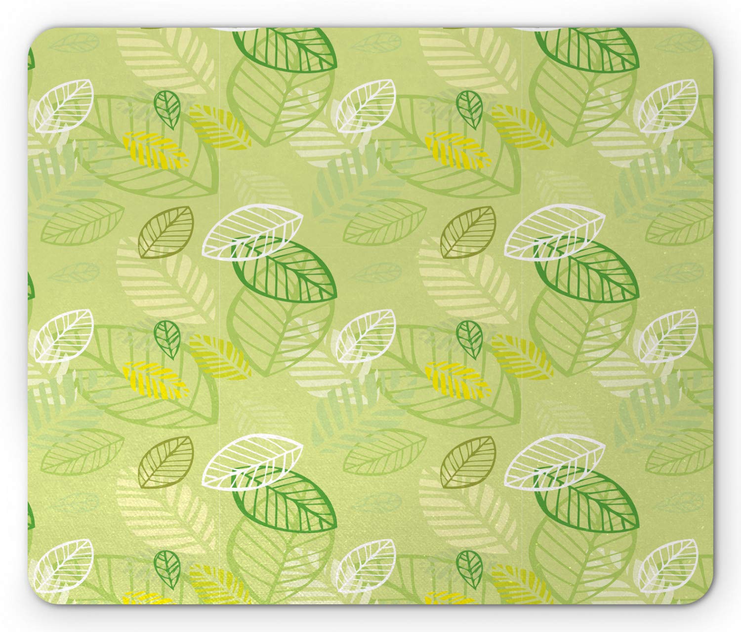 Ambesonne Floral Mouse Pad with Leaf Design - Non-Slip Rubber Base, Standard Size (Apple Green, Fern Green, White, Yellow) - Perfect for Office, Gaming & Home Computer Use