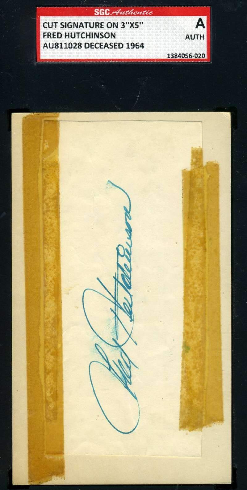 FRED HUTCHINSON SGC Authentic Hand-Signed Autograph Album Page Cut - Perfect for Sports Memorabilia Collectors & Baseball Fans Display