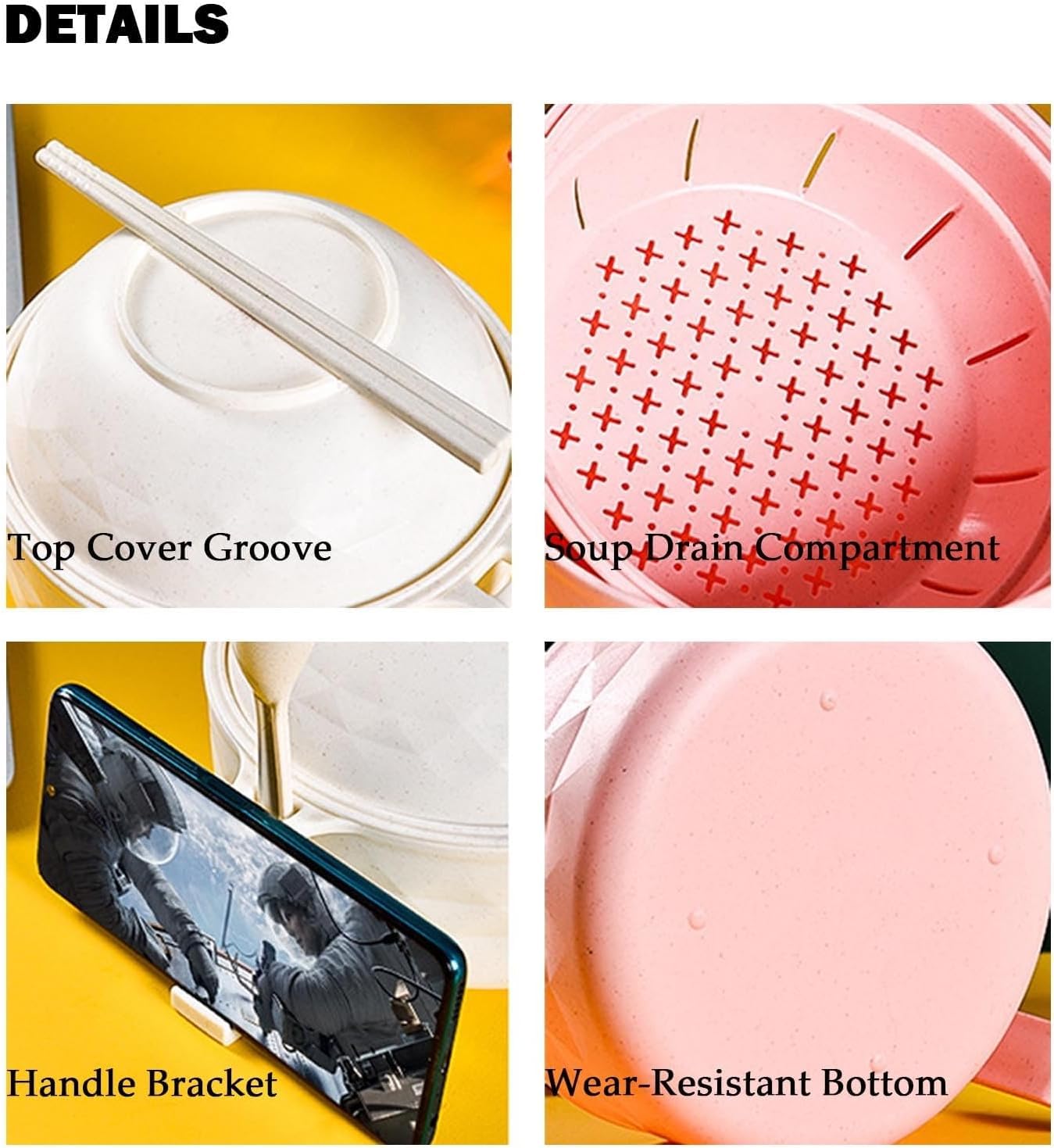 Microwave Safe Ramen Noodle Bowl with Lid & Chopsticks - Portable Instant Noodle Cooker for Dorm, Home & Office - BPA-Free Blue Soup Bowl for Quick Meals, Camping & Travel