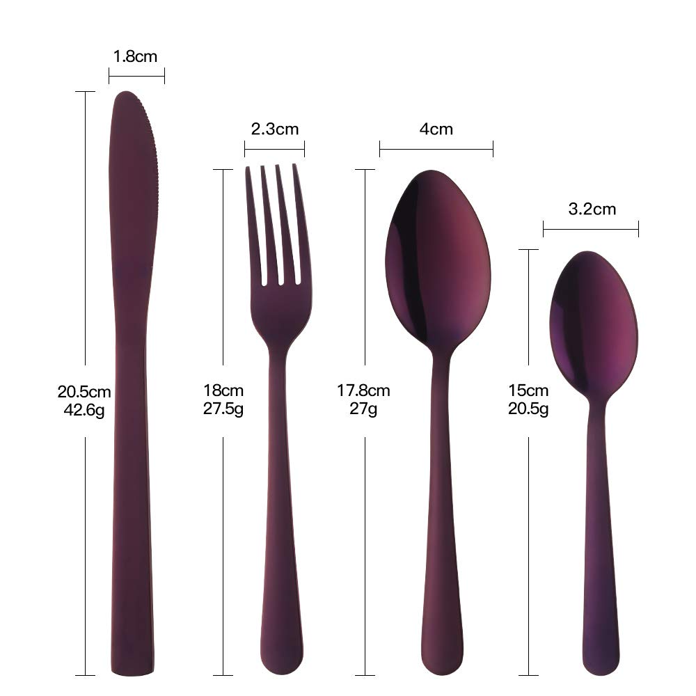 BuyGo 24-Piece Stainless Steel Silverware Set - 6 Place Settings with Knife, Fork, Spoon & Teaspoon in Elegant Purple - Perfect for Dinner Parties, Restaurants & Home Dining
