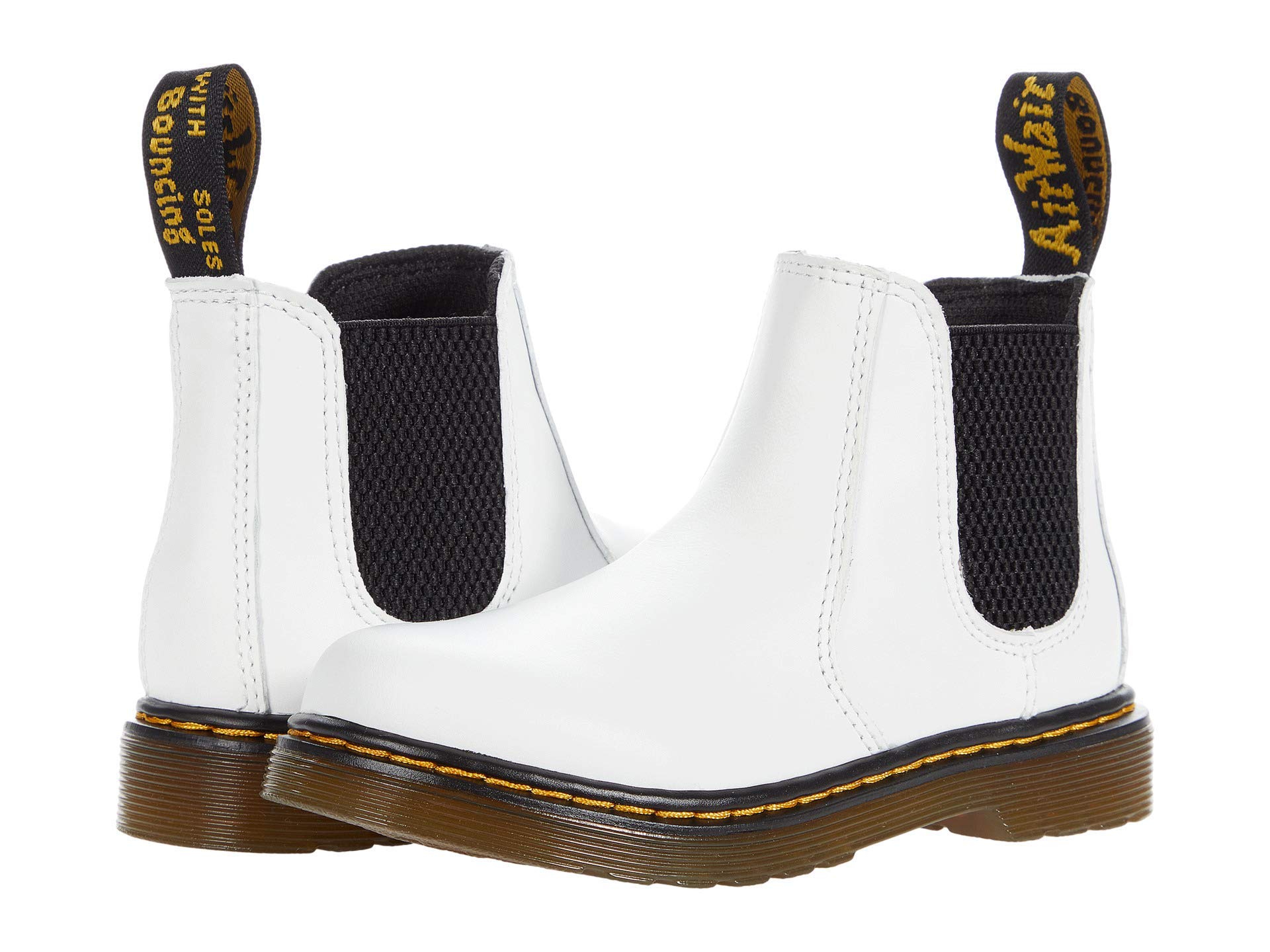 Dr. Martens 2976 Chelsea Boots for Kids - White Leather Unisex Shoes for Boys & Girls | School, Casual & Outdoor Wear