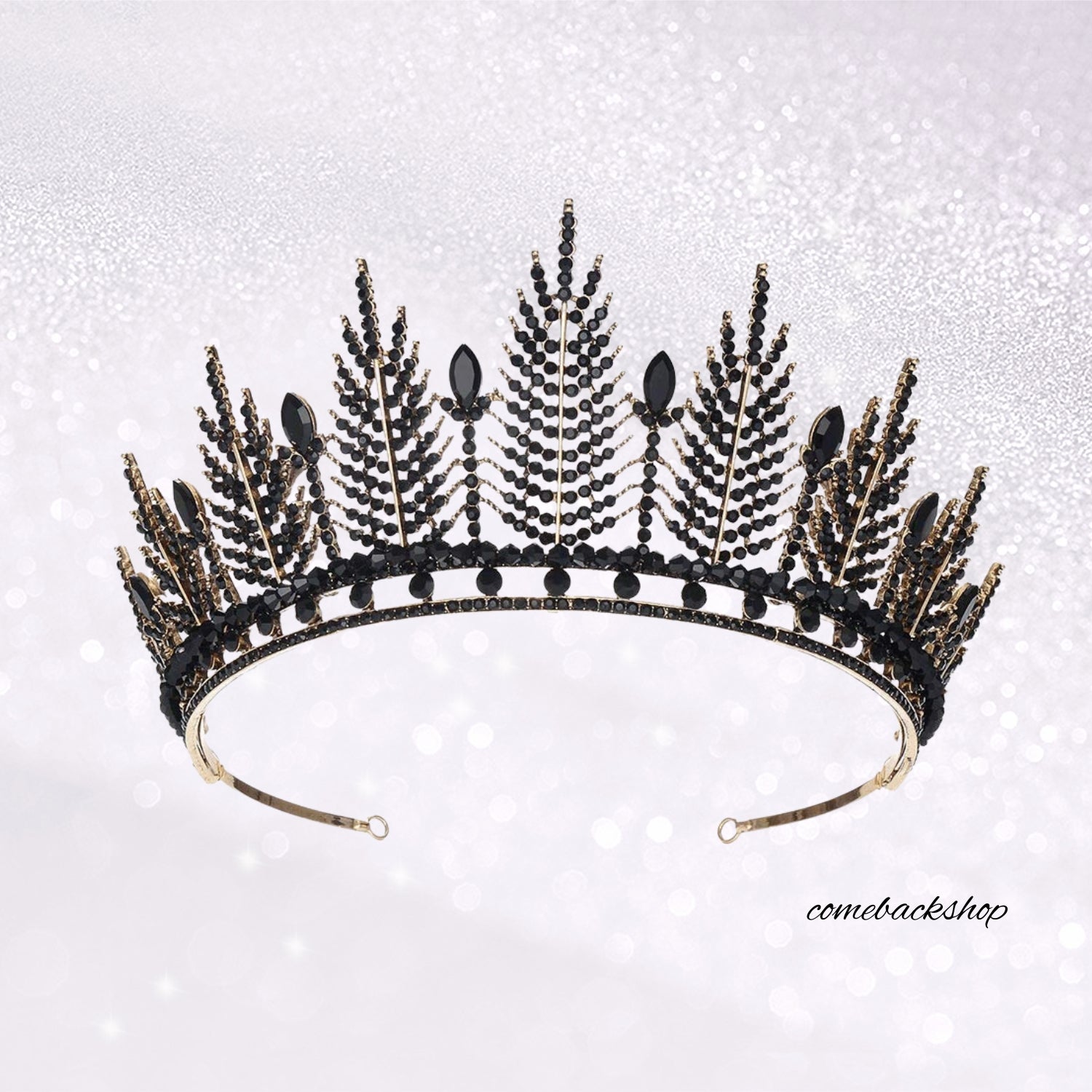 Sparkling Black Rhinestone Tiara for Bride & Bridesmaids - Baroque Queen Crown Headpiece for Women - Perfect for Weddings, Engagements & Anniversary Celebrations