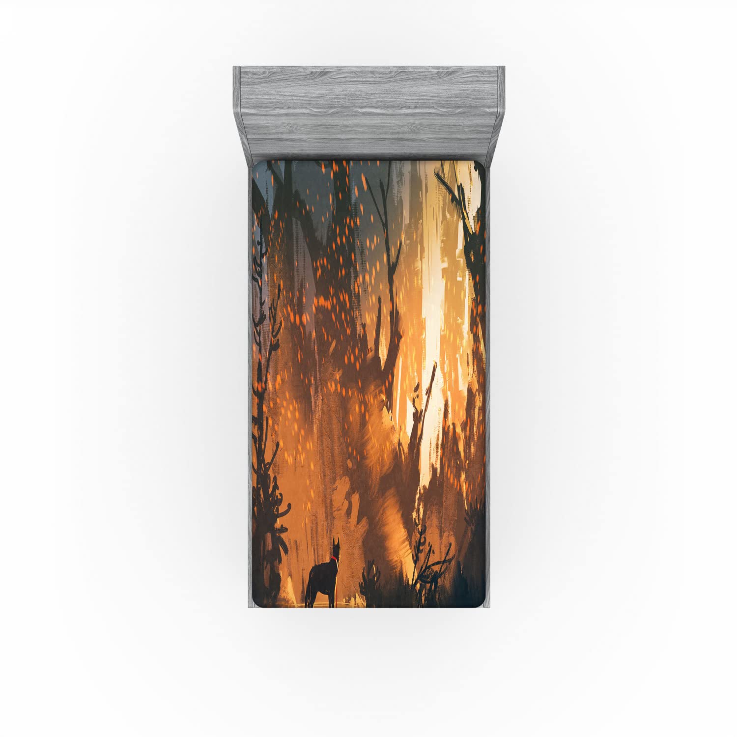 Ambesonne Woodland Fitted Sheet - Twin XL, Forest Adventure Print - for Cozy Bedroom Decor