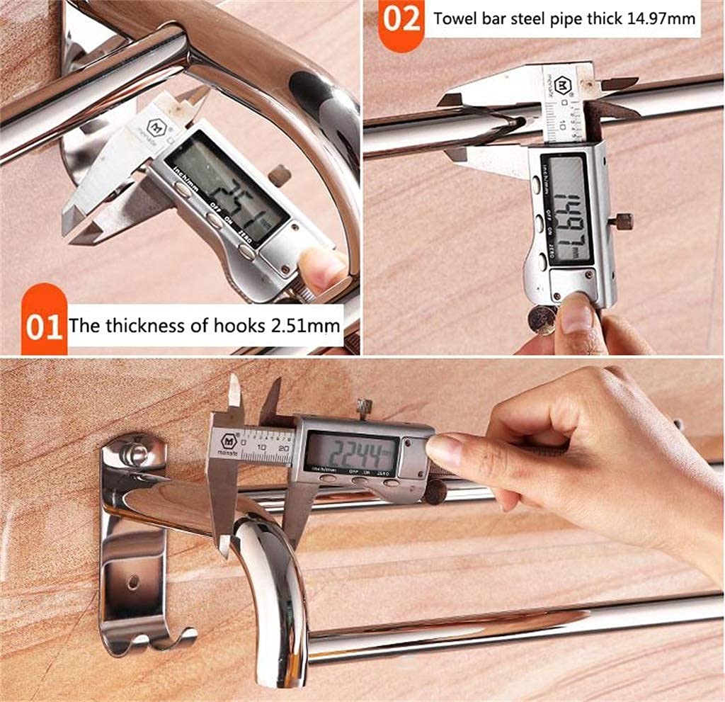 Stainless Steel Double Towel Bar - 50Cm Bathroom & Kitchen Towel Rack with 2 Rods for Hand Towels & Rags - Wall Mounted Shower Storage Shelf (Silver) - Perfect for Small Spaces & Modern Home Decor