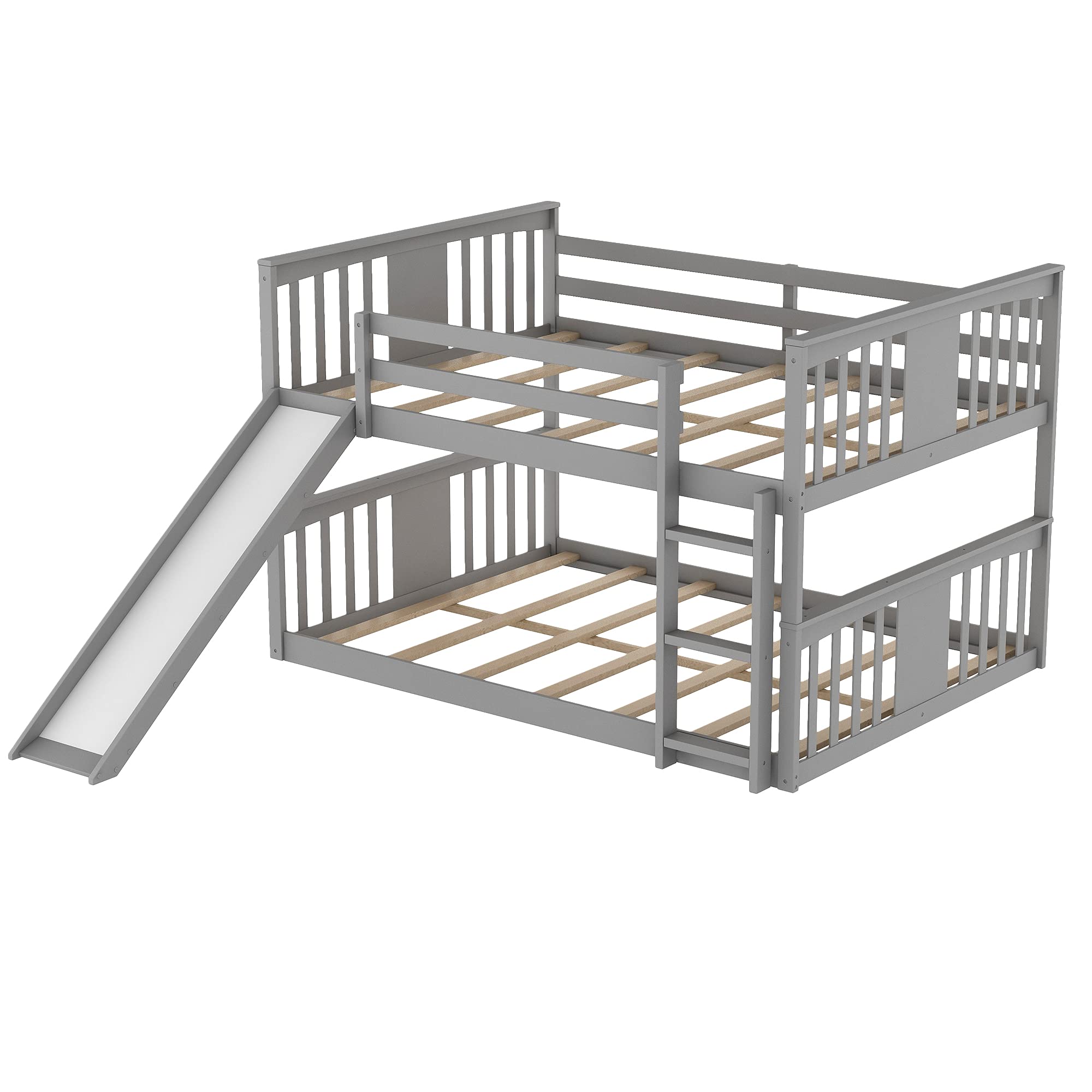 Full Over Full Bunk Bed with Slide and Ladder - Space-Saving Bunk Bed for Kids, Teens & Adults | No Box Spring Needed | Perfect for Small Bedrooms, Guest Rooms & Vacation Homes