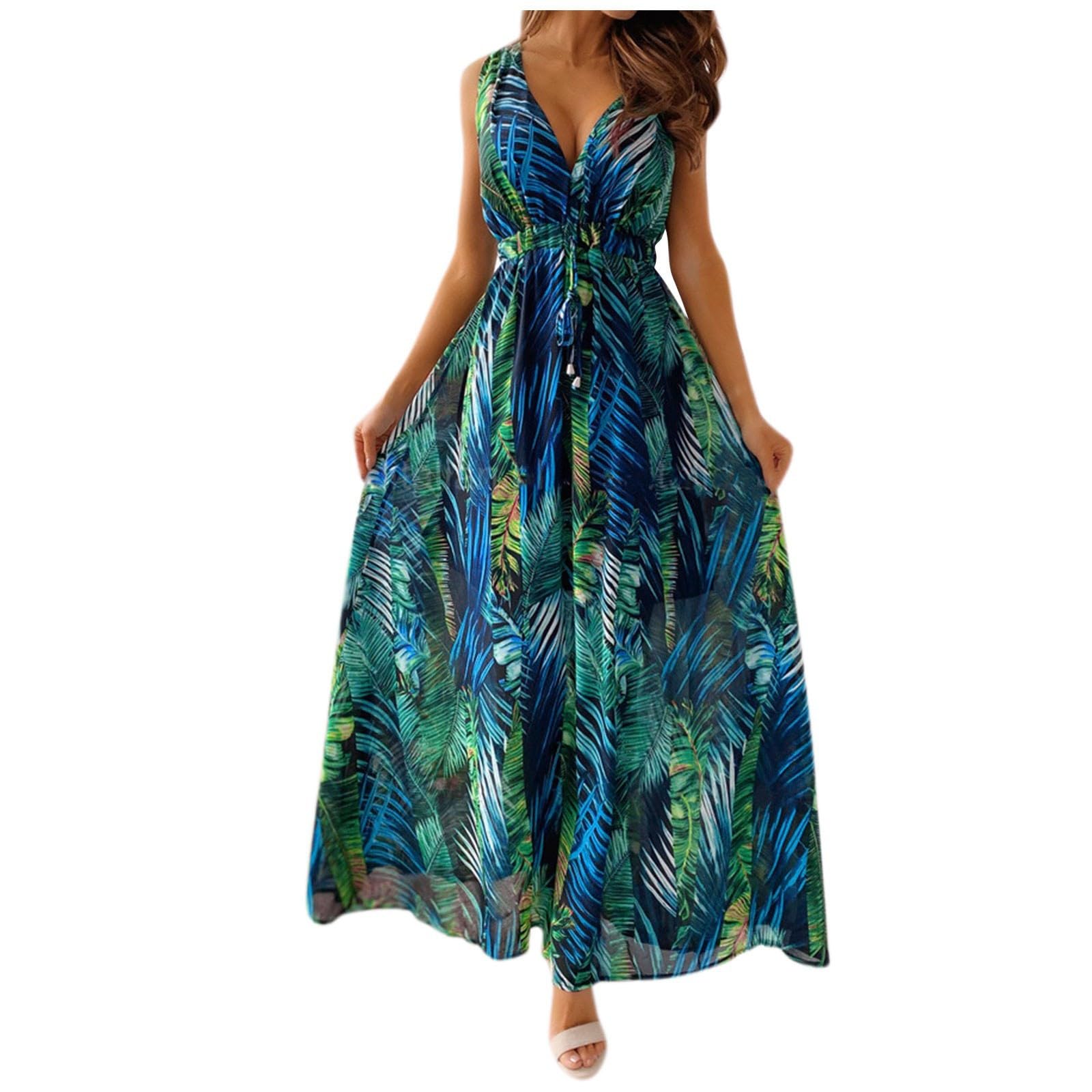 2024 Women's Hawaiian Dresses - Elegant Floral Boho Summer Beach Dress for Vacation, Party & Resort Wear | Sexy Tropical Maxi Dress for Poolside, Luau & Tropical Getaways