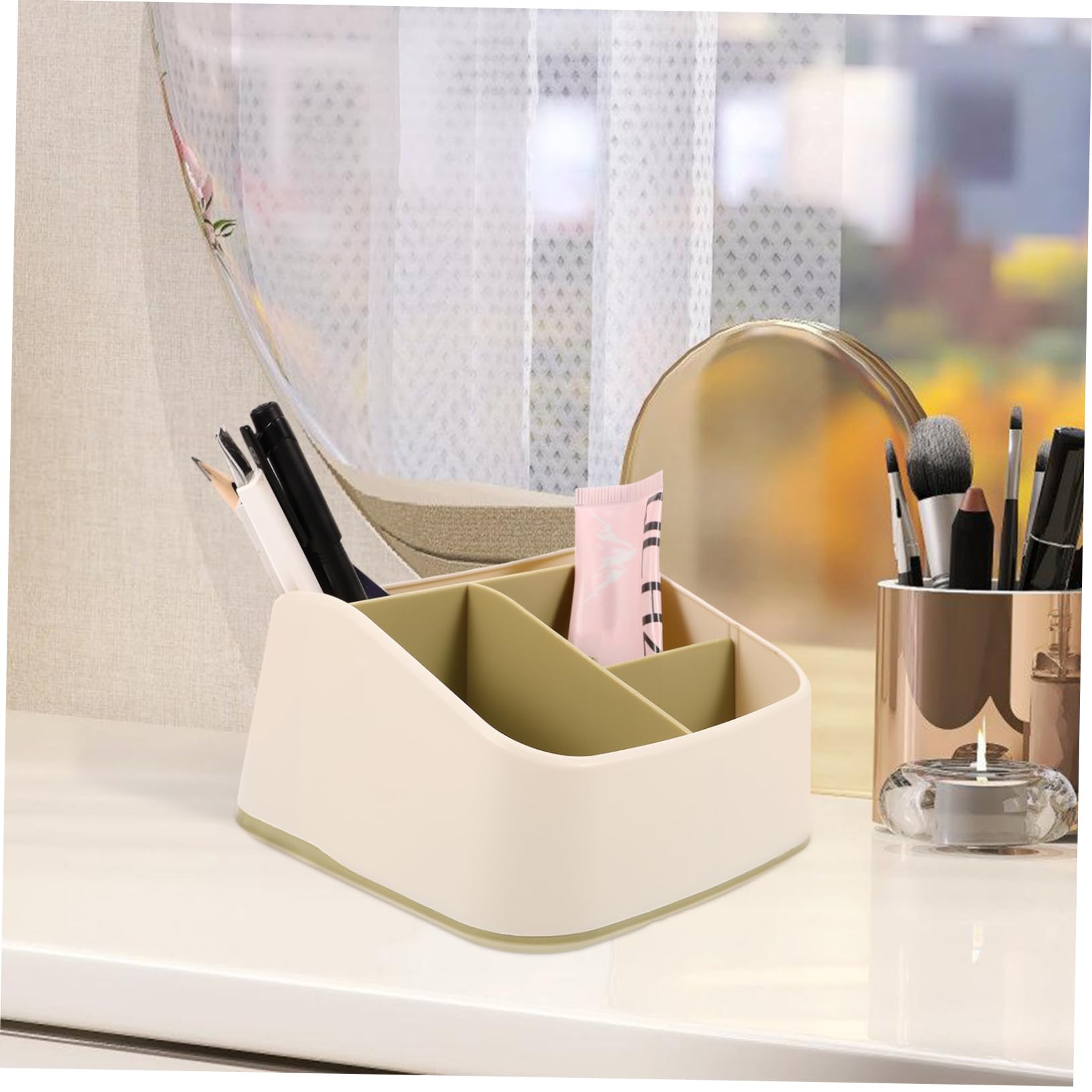 Gadpiparty Green Desktop Storage Box with Drawer - Vanity Organizer Tray, Desk Organizer for Office & Home, Remote Control Holder, Pencil Cup, PP Household Storage Solution | Perfect for Workspace, Bedroom, and Living Room Organization